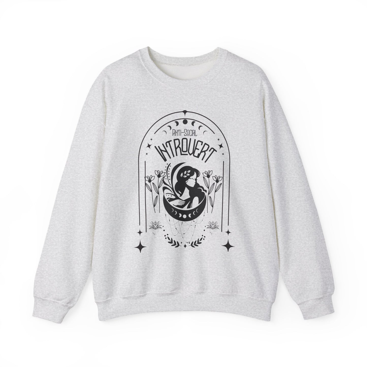 Bohemian Floral Sweatshirt - Vintage Inspired Top, Mystic Celestial Anti-Social Introvert Sweatshirt for Women - Boho Moon Lotus Graphic Pullover