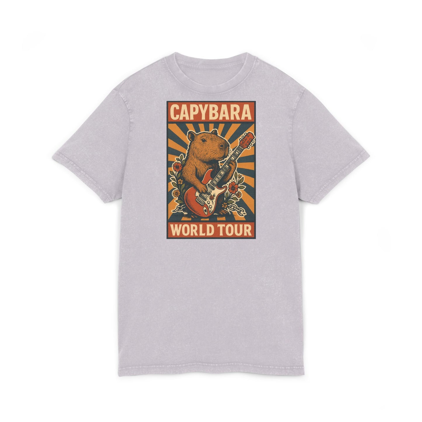 Capybara World Tour Acid Washed Tee | Vintage Style T-Shirt, Music Festival Wear, Animal Lovers Gift, Casual Everyday Top, Graphic Tee