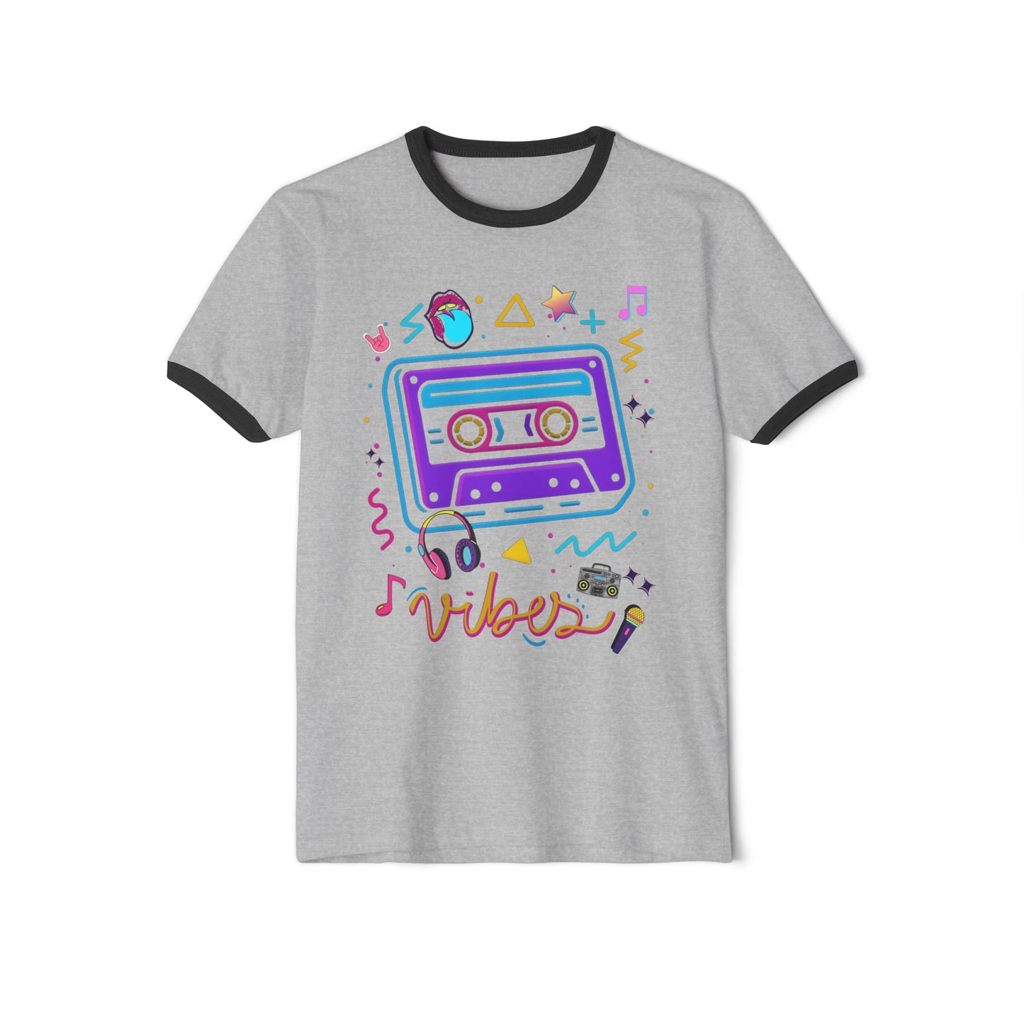 Retro Vibes Unisex Ringer T-Shirt - Casual Style, 90s Aesthetic, Perfect Gift for Music Lovers, Vintage Fashion, Festival Wear