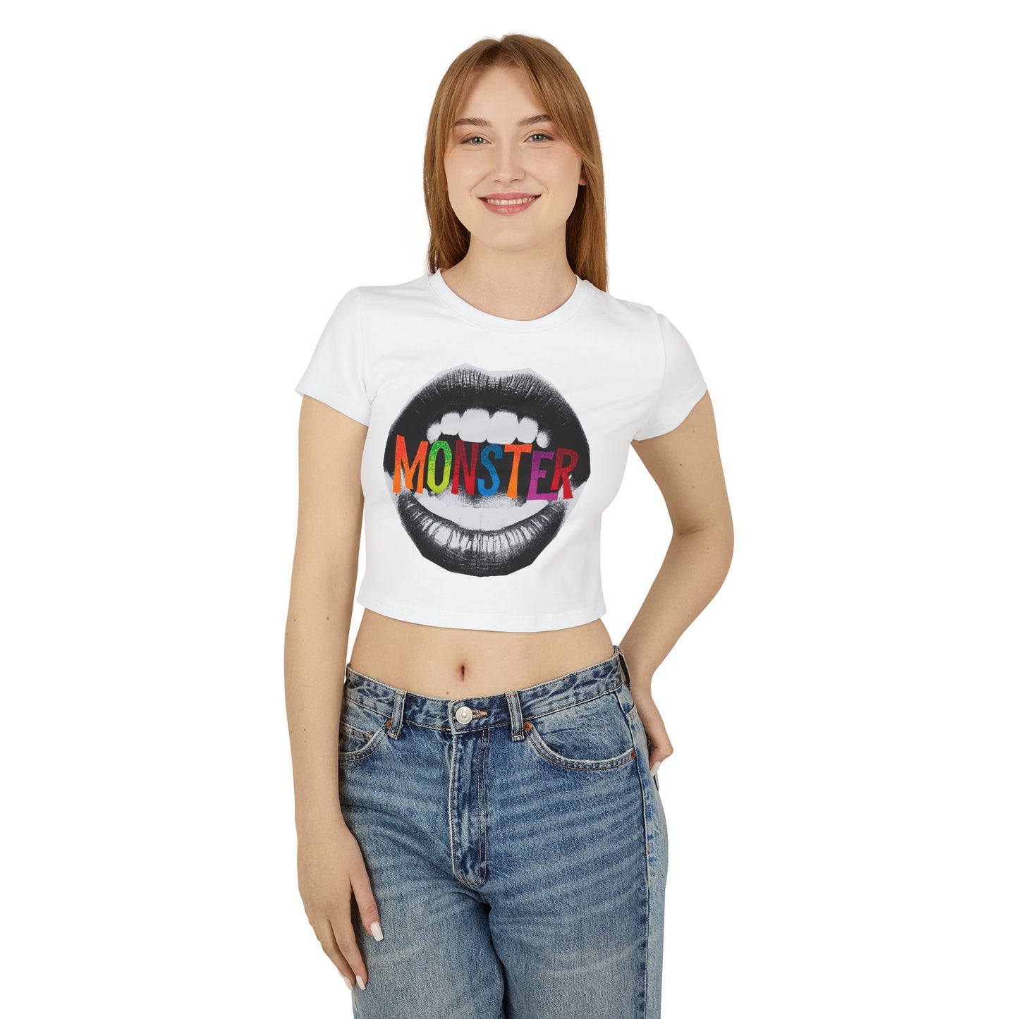 Colorful Monster Graphic Women's Baby Tee - Fun Crop Top, Casual Wear, Festival Outfits, Birthday Gift, Trendy Style