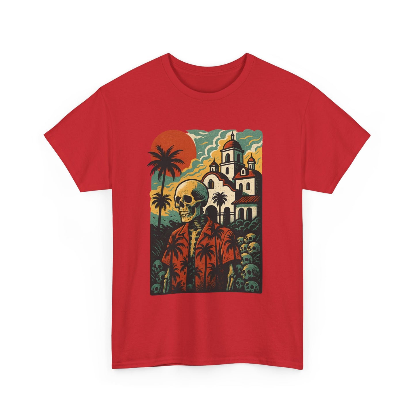 Retro Skeleton Palm Tree Tee, California Hotel, Vintage Beach T-Shirt, Unisex Graphic Top, Summer Vibes Shirt, Ideal for Halloween, Day of the Dead