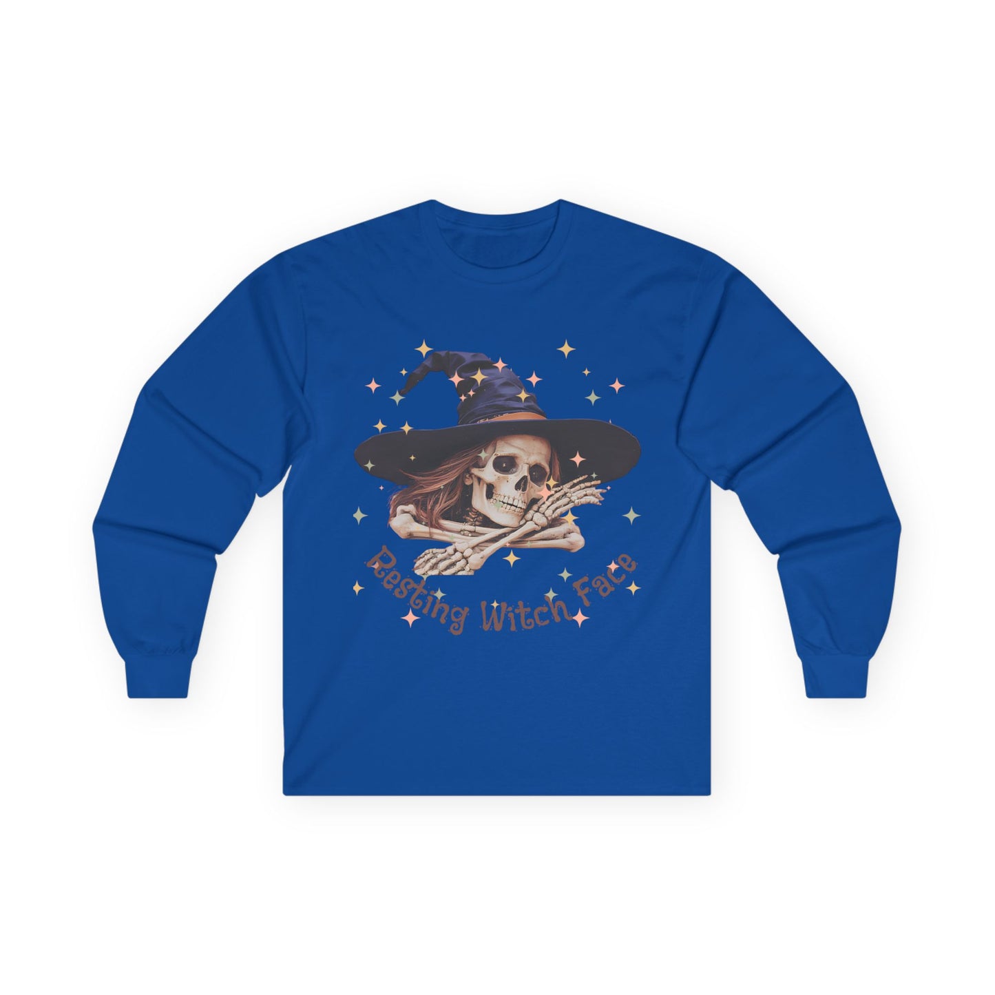 Spooky Skeleton Witch Long Sleeve Tee, Halloween Costume T-shirt, Ghostly Witch Shirt, Fall Tee