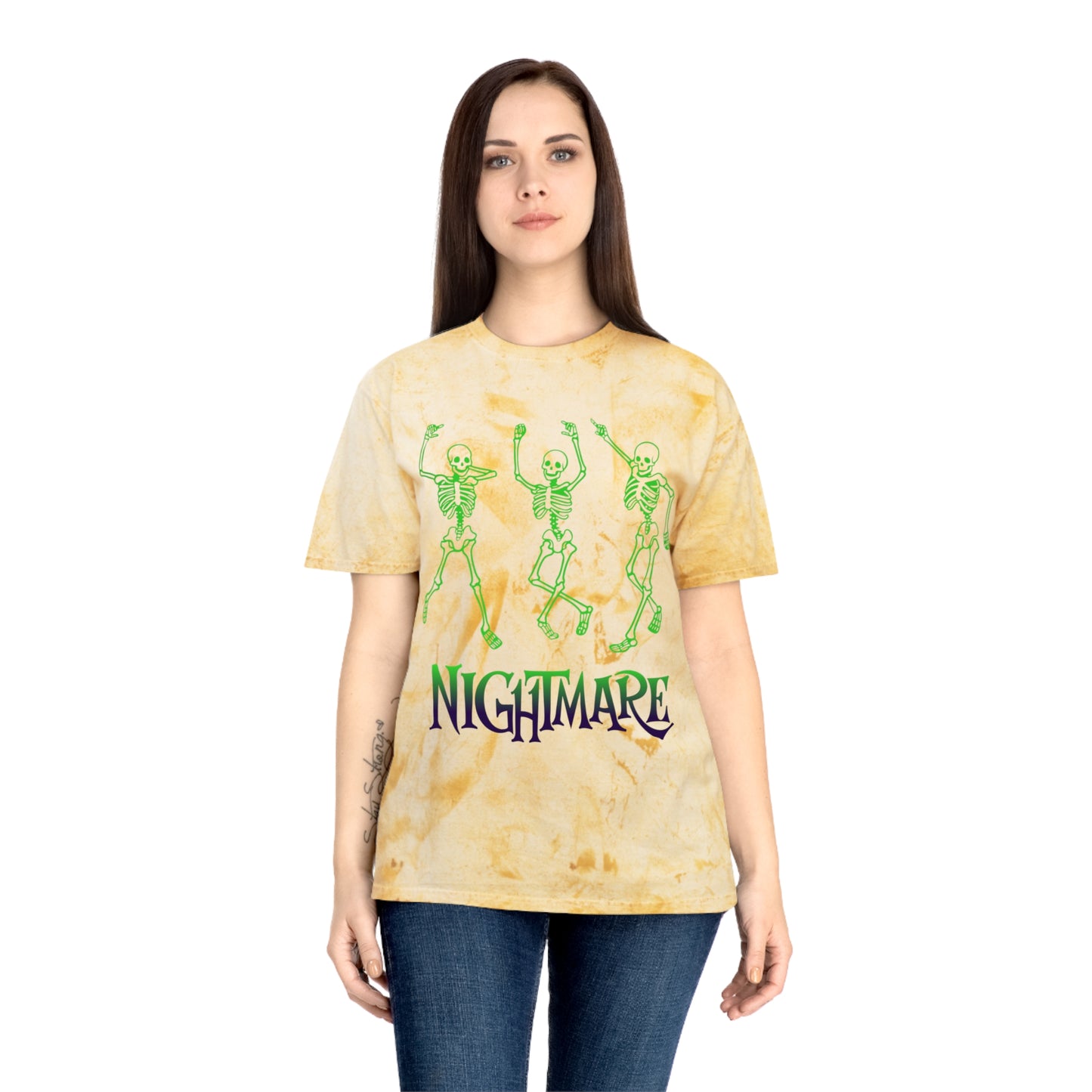 Unisex Skeleton Dance T-Shirt, Tie-Dye Tee, Halloween Apparel, Spooky Fashion, Casual Wear, Unique Gift