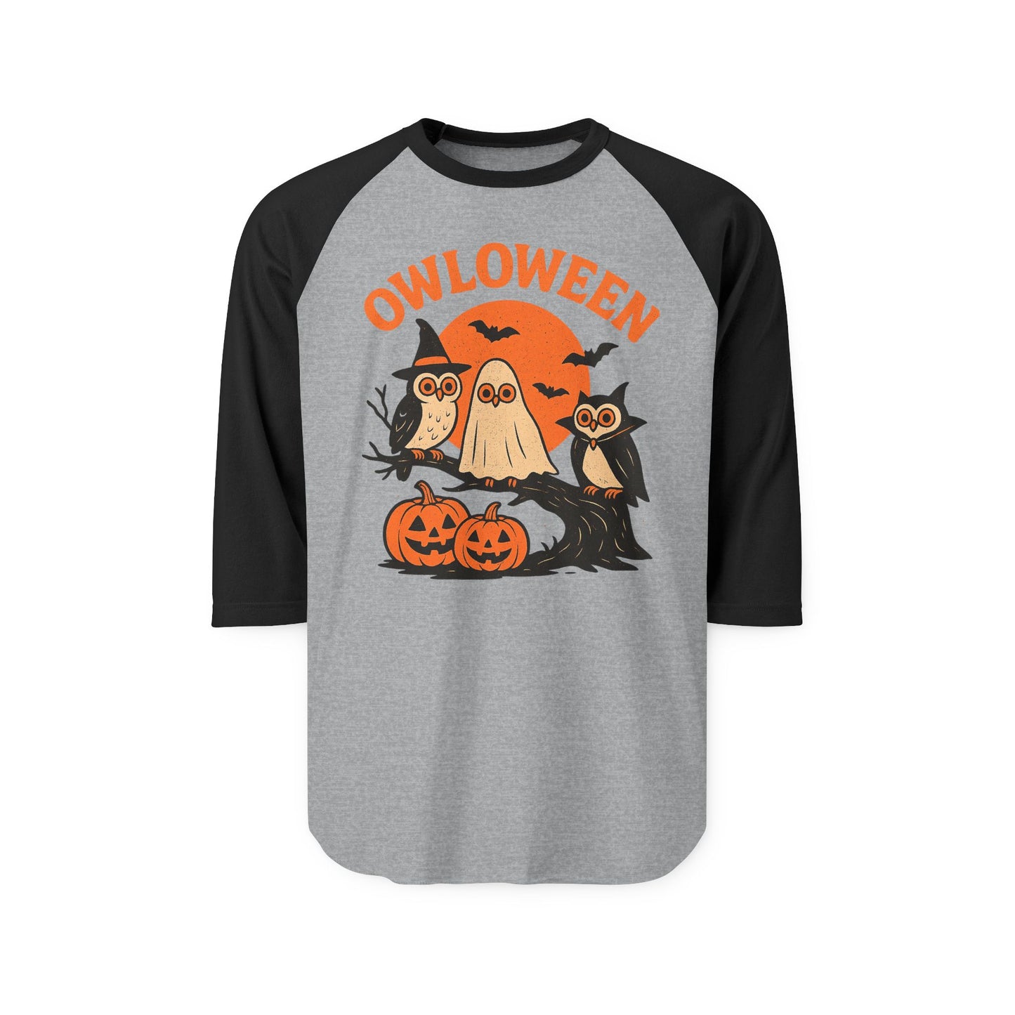 Owl-Themed Halloween Raglan Shirt, Spooky Shirt, Unisex Halloween Tee, Fall Apparel, Ghost Design Shirt, Owl Costume Top