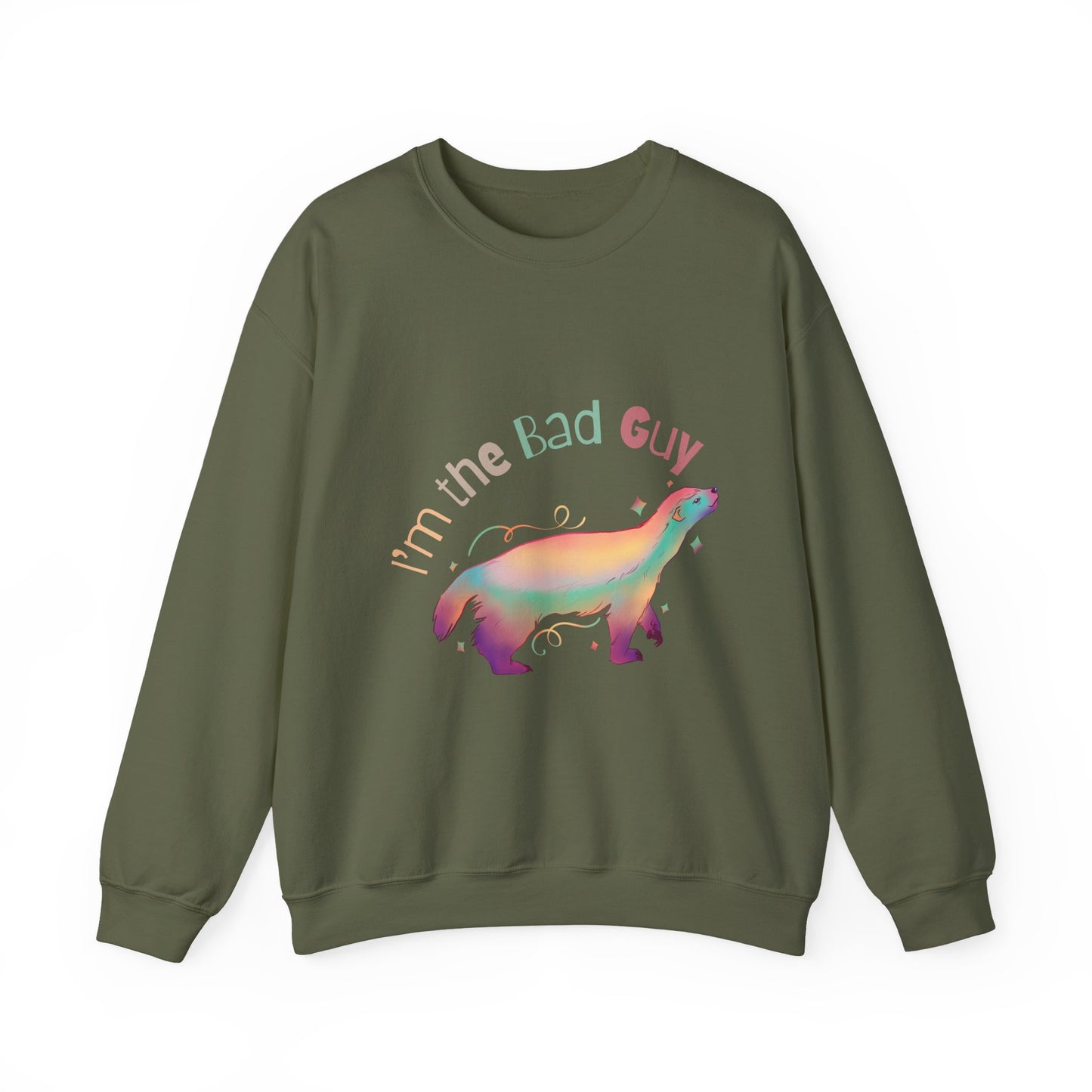 Rainbow Bad Guy Honey Badger Crewneck Sweatshirt | Gift for Animal Lovers, loungwear, Trendy Aesthetic, Birthday Gift