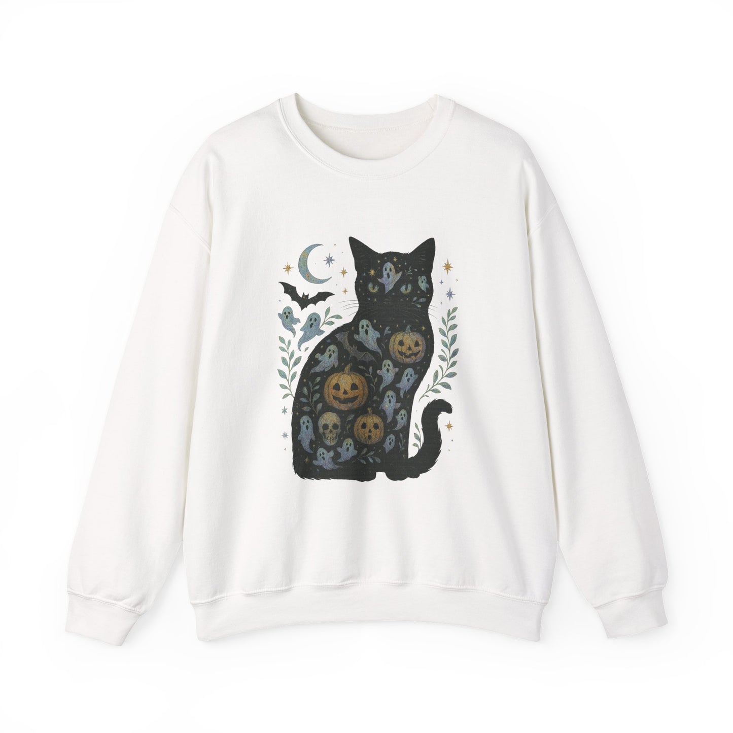 Halloween Cat Sweatshirt - Cozy Unisex Crewneck for Cat Lovers, Spooky Gift, Autumn Fashion, Halloween Decor