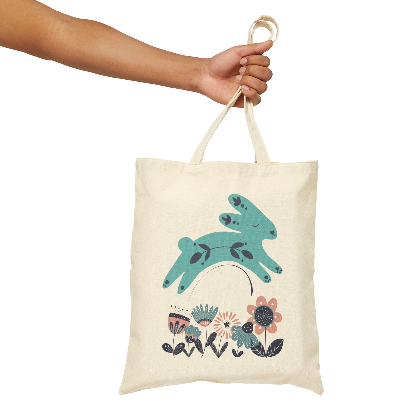 Whimsical Bunny Floral Tote Bag, Eco-Friendly Shopping Bag, Cute Gift for Nature Lovers, Pastel Art Canvas Bag, Easter Decor