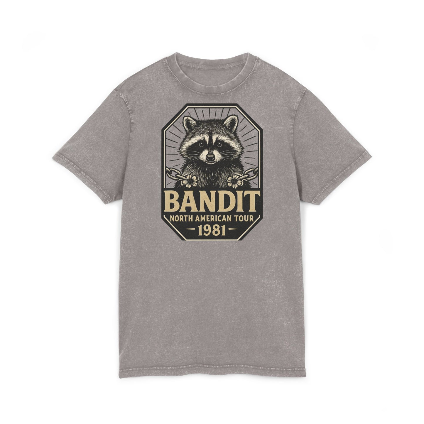 Vintage Bandit Tee, Acid Washed Graphic T-Shirt, Music Tour Apparel, Retro Casual Fashion, Gift for Raccoon Lovers