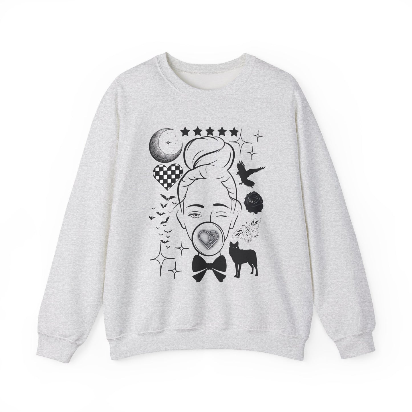Boho Chic Crewneck Sweatshirt, Bubble gum Girl Unisex organic oversized sweatshirt, Women's Oversize Sweatshirt, Women Empowerment, Girl Power, Celestial, Edgy Sweater