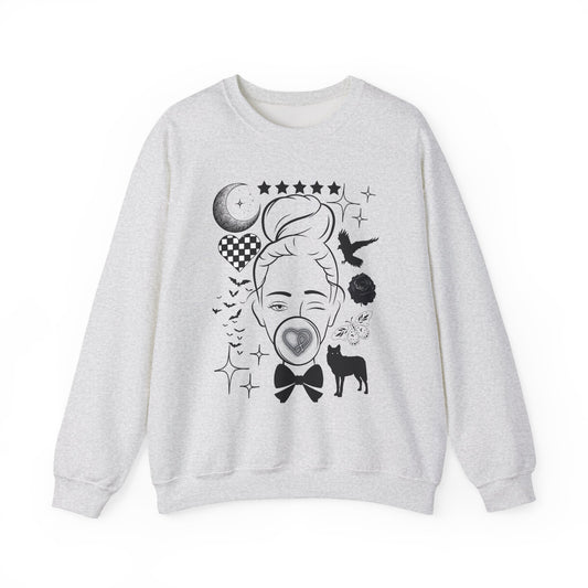 Boho Chic Crewneck Sweatshirt, Bubble gum Girl Unisex organic oversized sweatshirt, Women's Oversize Sweatshirt, Women Empowerment, Girl Power, Celestial, Edgy Sweater