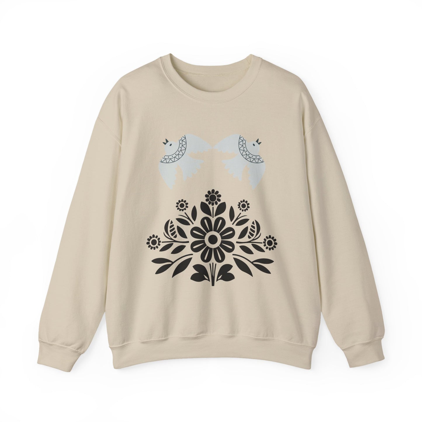 Boho Floral Crewneck Sweatshirt, Gift for Her, Fall/Winter Fashion Serene Doves & Blooms Cozy Sweatshirt - Bird Lovers