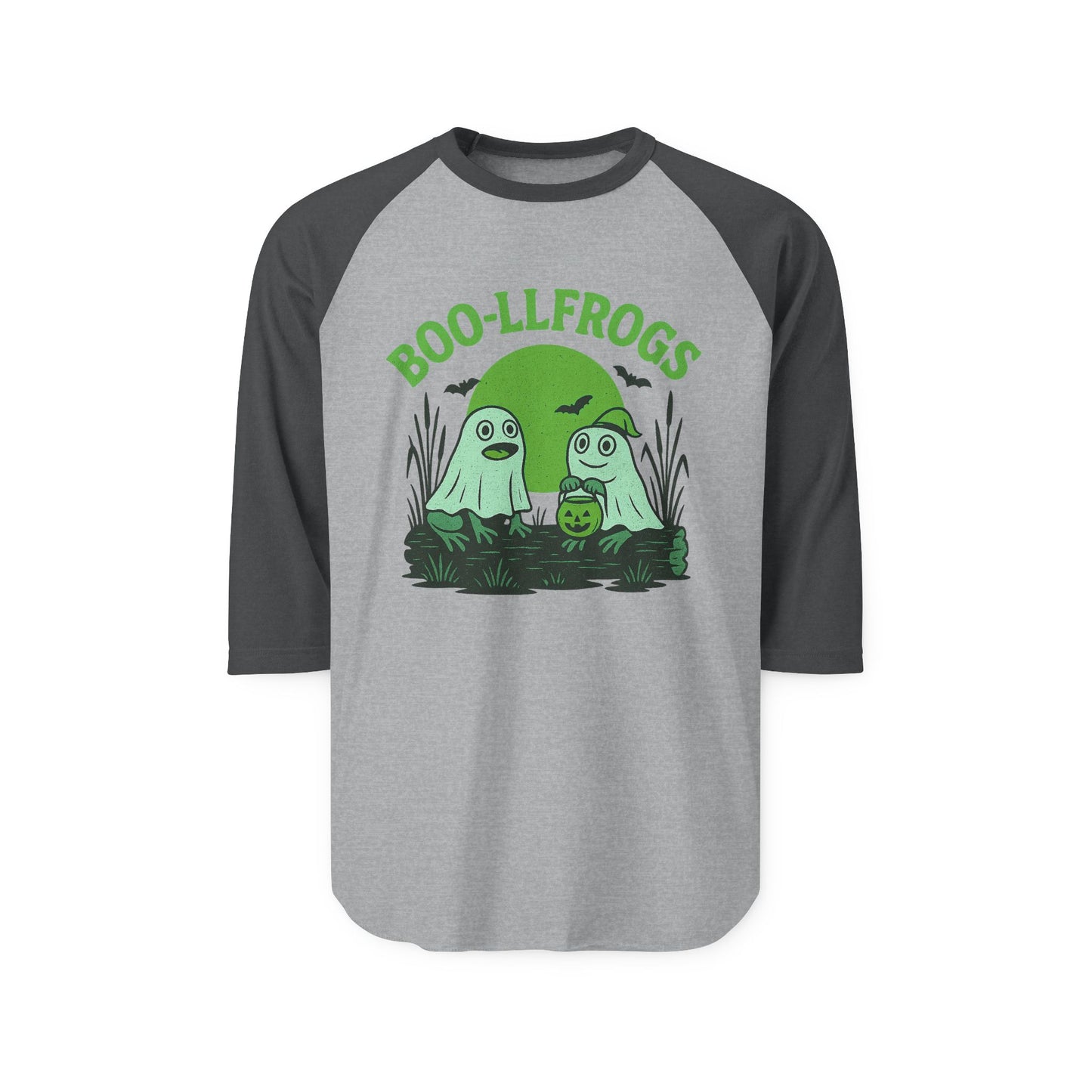 Halloween Ghosts Frogs Raglan Shirt, Boo-llfrogs Tee, Unisex Halloween Apparel, Spooky Season Shirt, Fall Festivity Wear, Ghostly T-Shirt