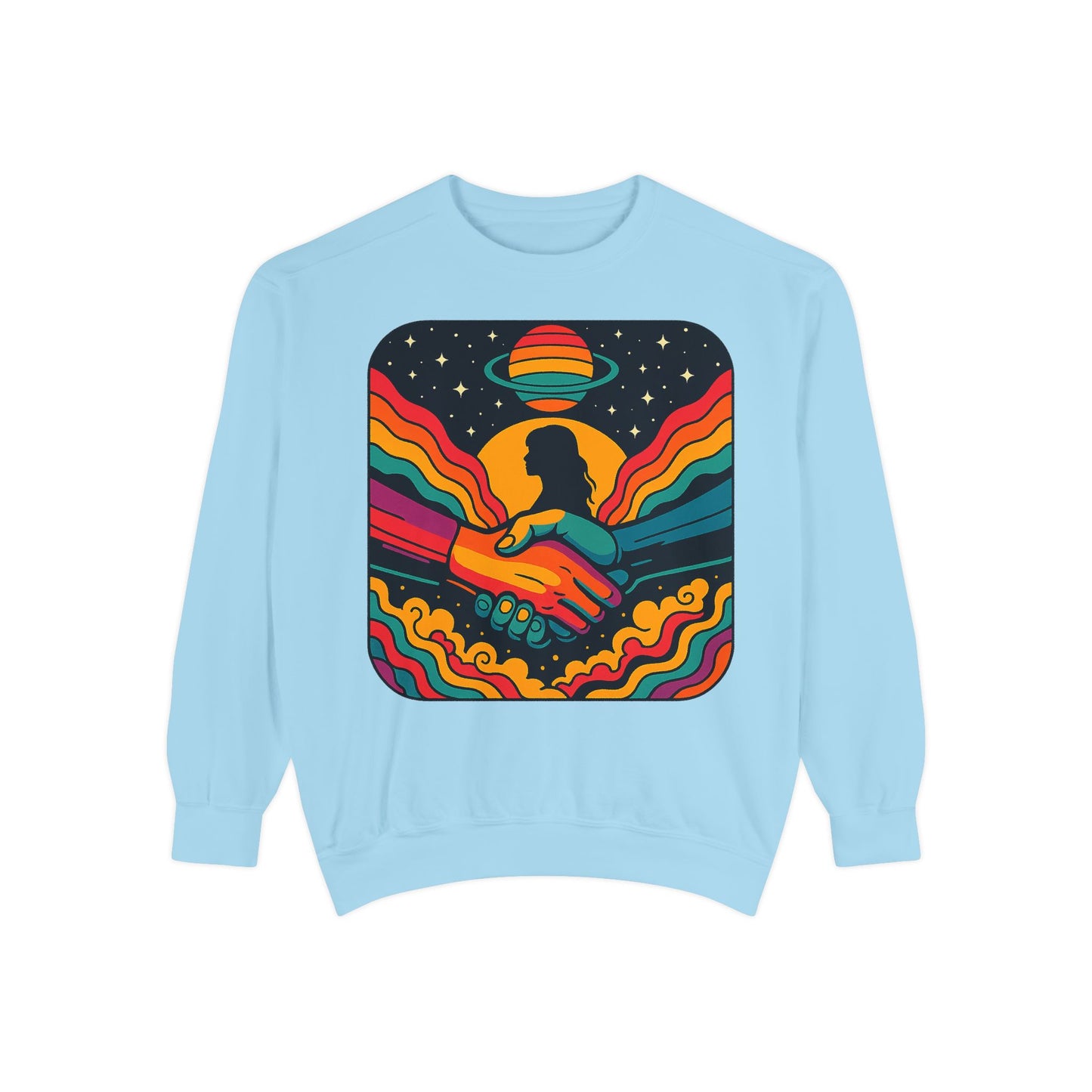 Colorful Cosmic Connection Sweatshirt - Retro Vibe, Unisex Gift, Positive Vibes, Cozy Wear, Festival Apparel