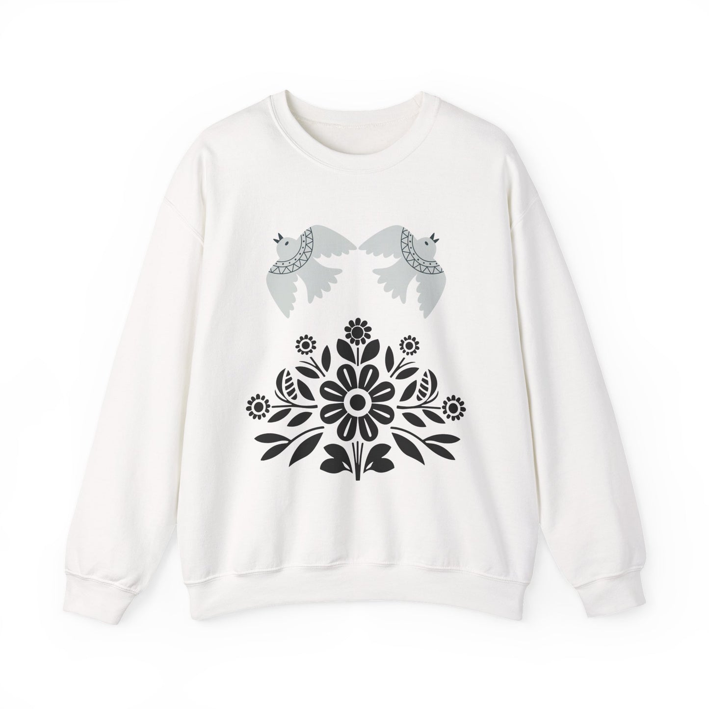 Boho Floral Crewneck Sweatshirt, Gift for Her, Fall/Winter Fashion Serene Doves & Blooms Cozy Sweatshirt - Bird Lovers
