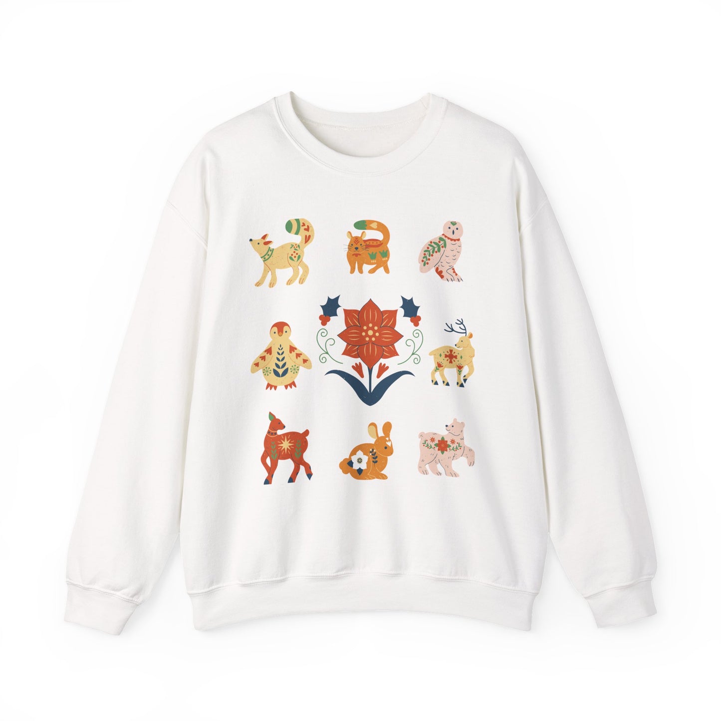 Boho Winter Woodland Creatures Floral Cozy Sweatshirt - Whimsical Graphic Outdoorsy Gift for Nature Lovers