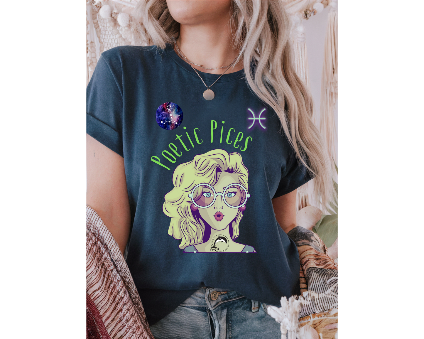 Poetic Pisces Zodiac Short Sleeve T-Shirt: Celestial Astrology Gift for Women