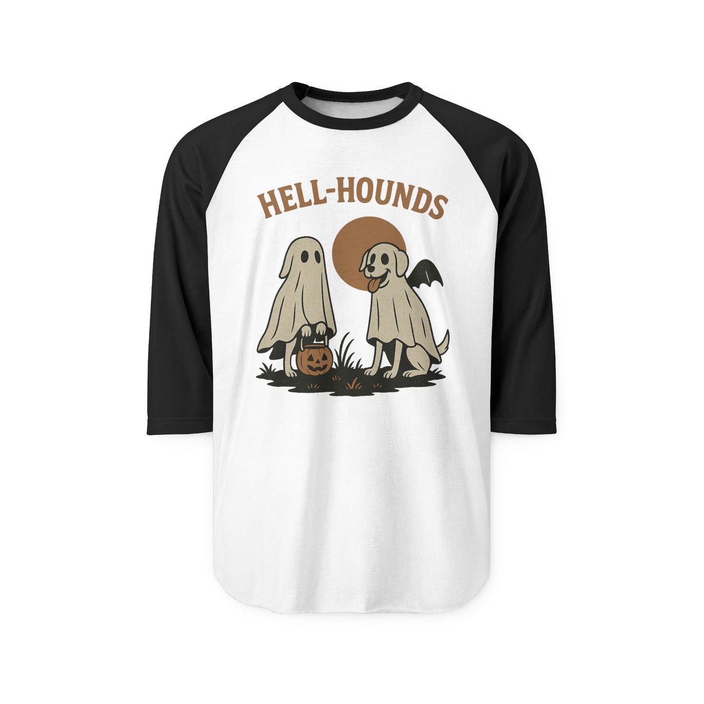 Hell Hounds Unisex Raglan Shirt, Halloween Tee, Dog Lover Gift, Spooky Autumn Apparel, Ghosts & Dogs Design