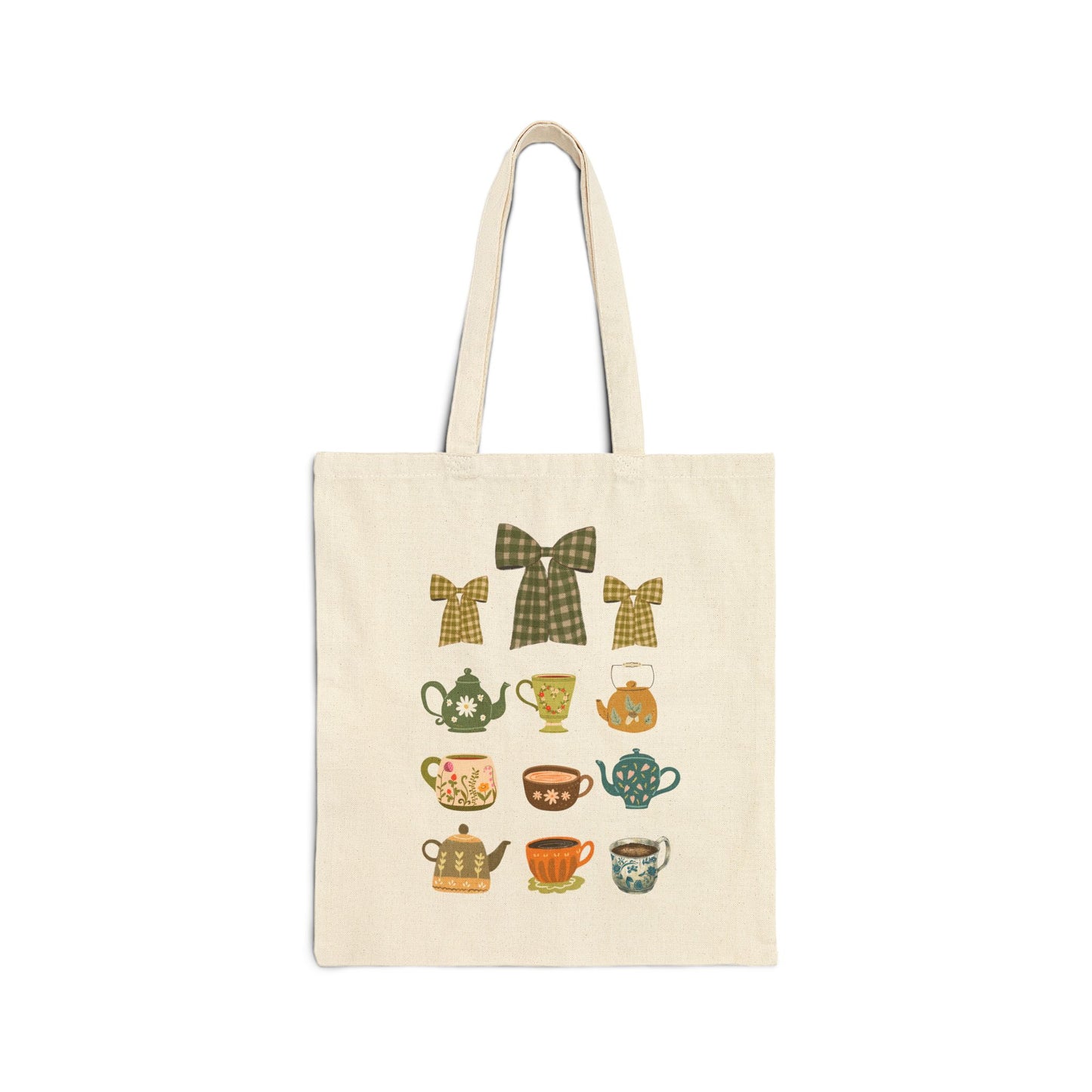 Tea & Whimsy Tote – Teacups, Kettles, and Bows, Reusable Shopping Bag, Eco-Friendly Gift, Tea Lover's Tote, Cute Tote for Everyday Use