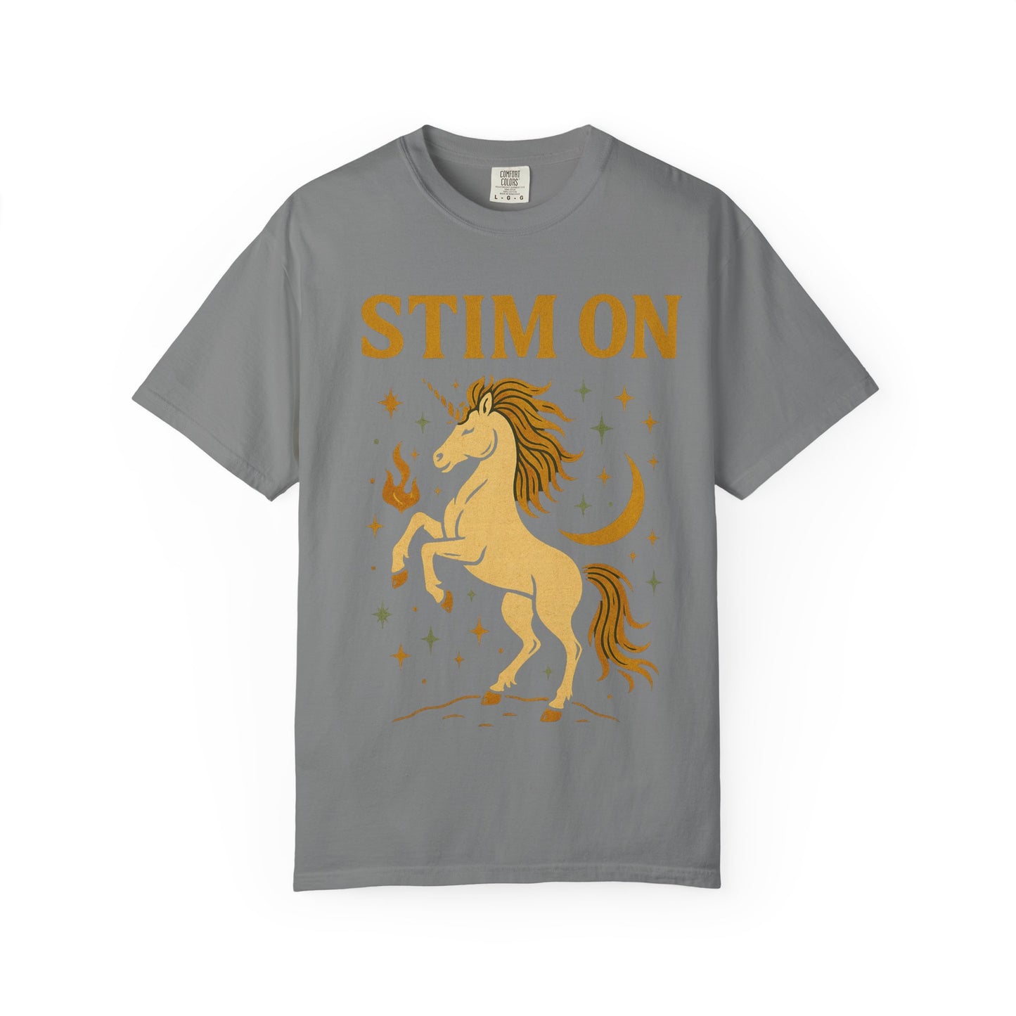 Unisex Garment-Dyed T-Shirt with 'Stim On' Unicorn Design | Fun Casual Wear, Unique Gift, Summer Fashion, Birthday Present, Relaxed Style