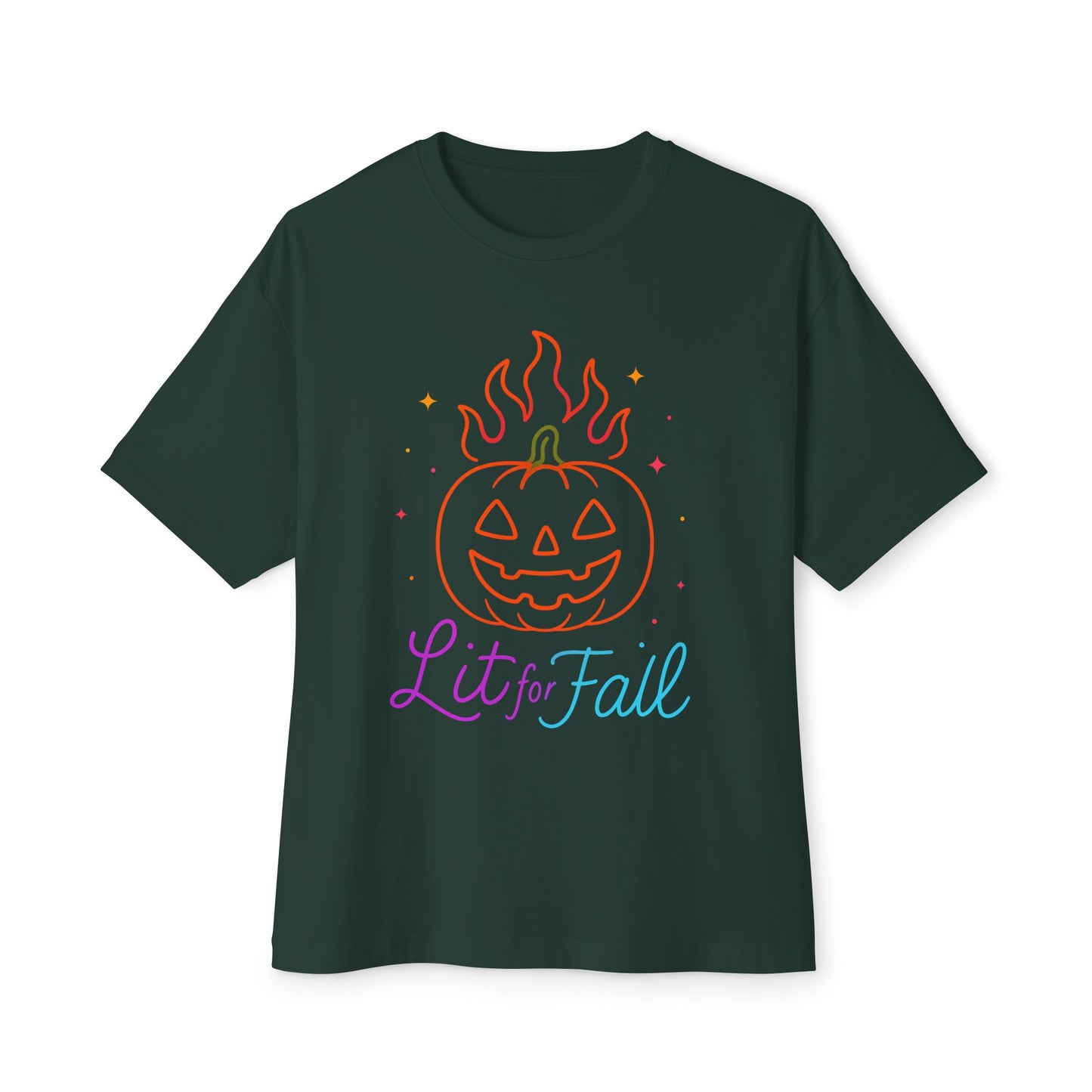 Lit for Fall Oversized Tee, Unisex Halloween T-Shirt, Cozy Fall Apparel, Spooky Season Tee, Pumpkin Design Shirt
