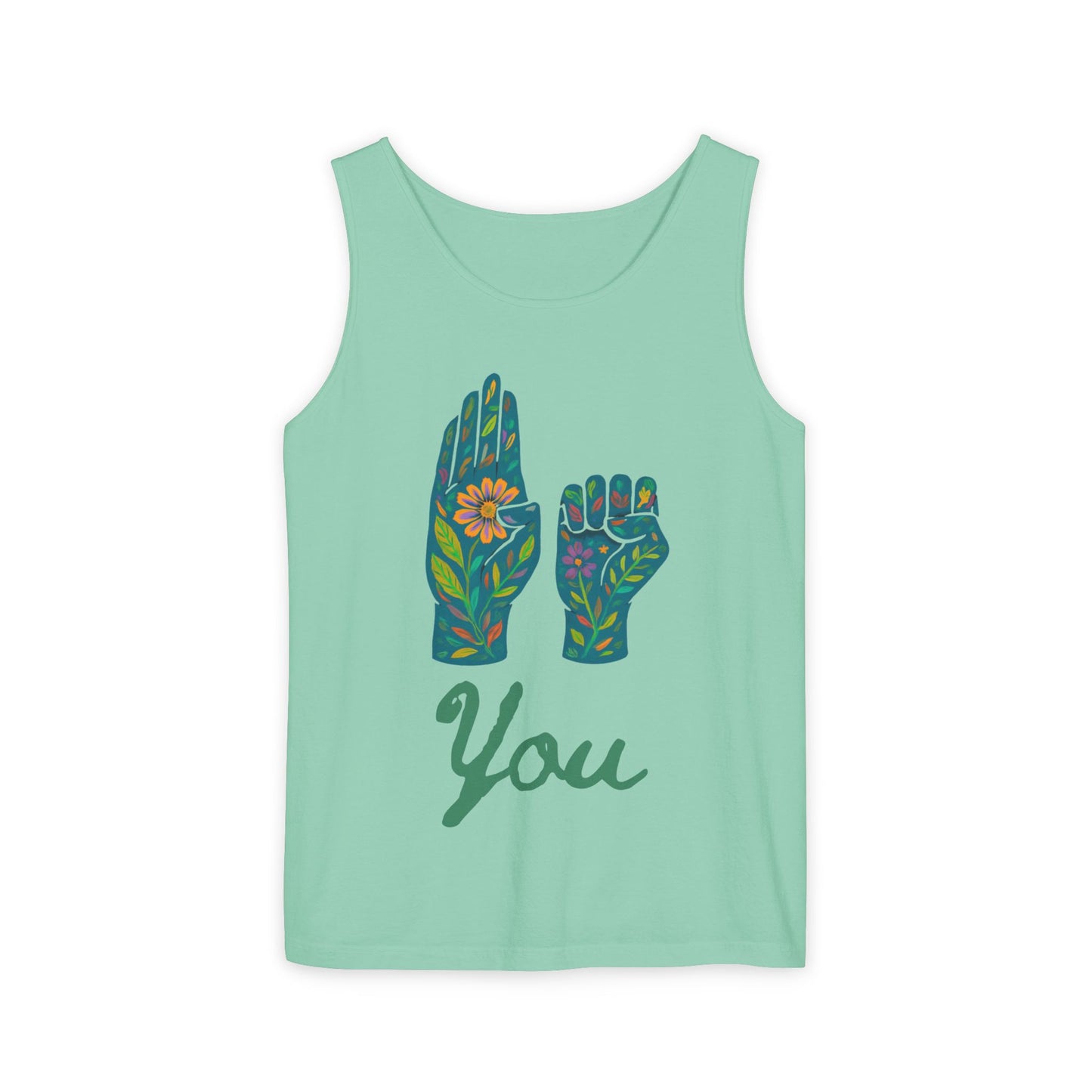 Floral ASL Hands Unisex Tank Top | "Be You" Empowering Apparel, Bohemian Style, Nature Lover Gift, Yoga & Wellness Wear, Summer Essential