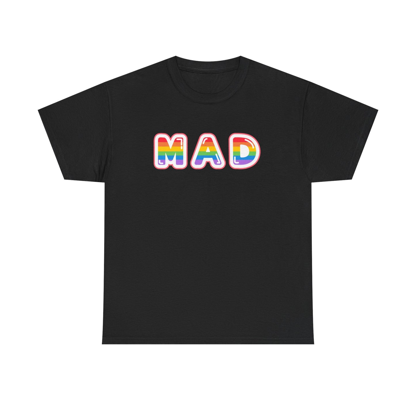 Rainbow 'MAD' Unisex Heavy Cotton Tee, Simple Letter Shirt, Graphic Tee