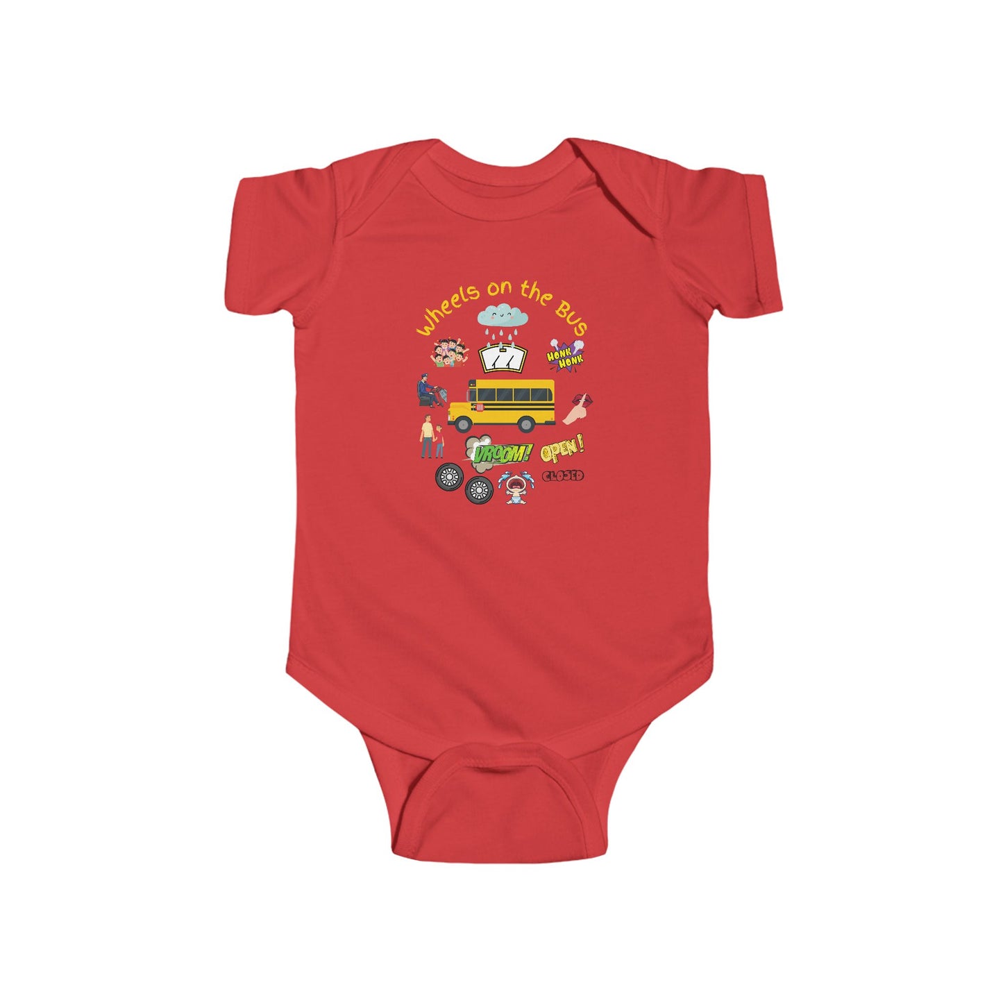 Baby Bodysuit - Wheels on the Bus Classic Children's Song Outfit