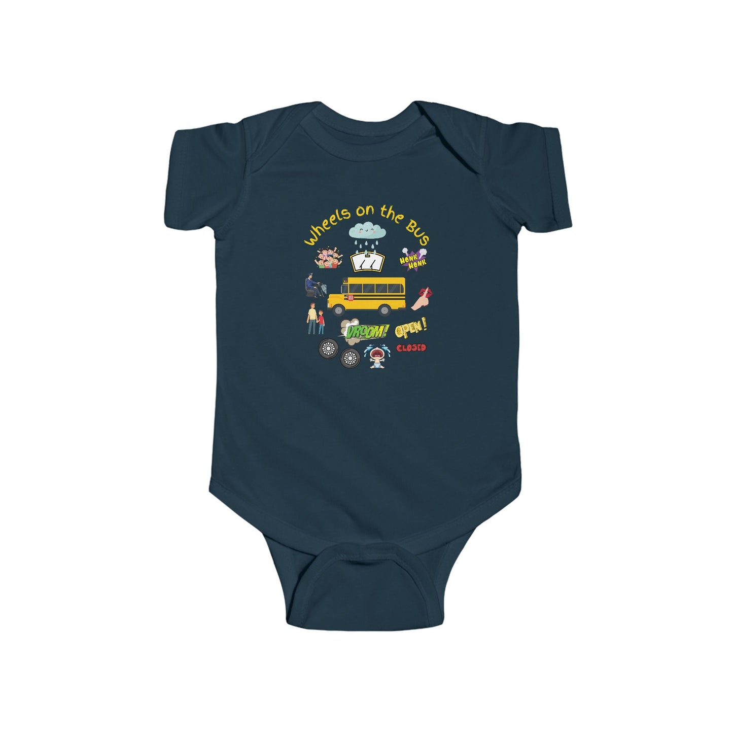 Baby Bodysuit - Wheels on the Bus Classic Children's Song Outfit