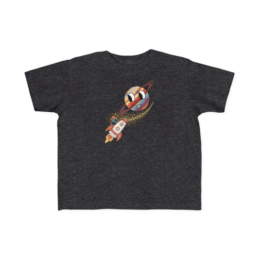 Smiling Saturn Rocket T-Shirt: Space Adventure for Kids, Future Astronauts