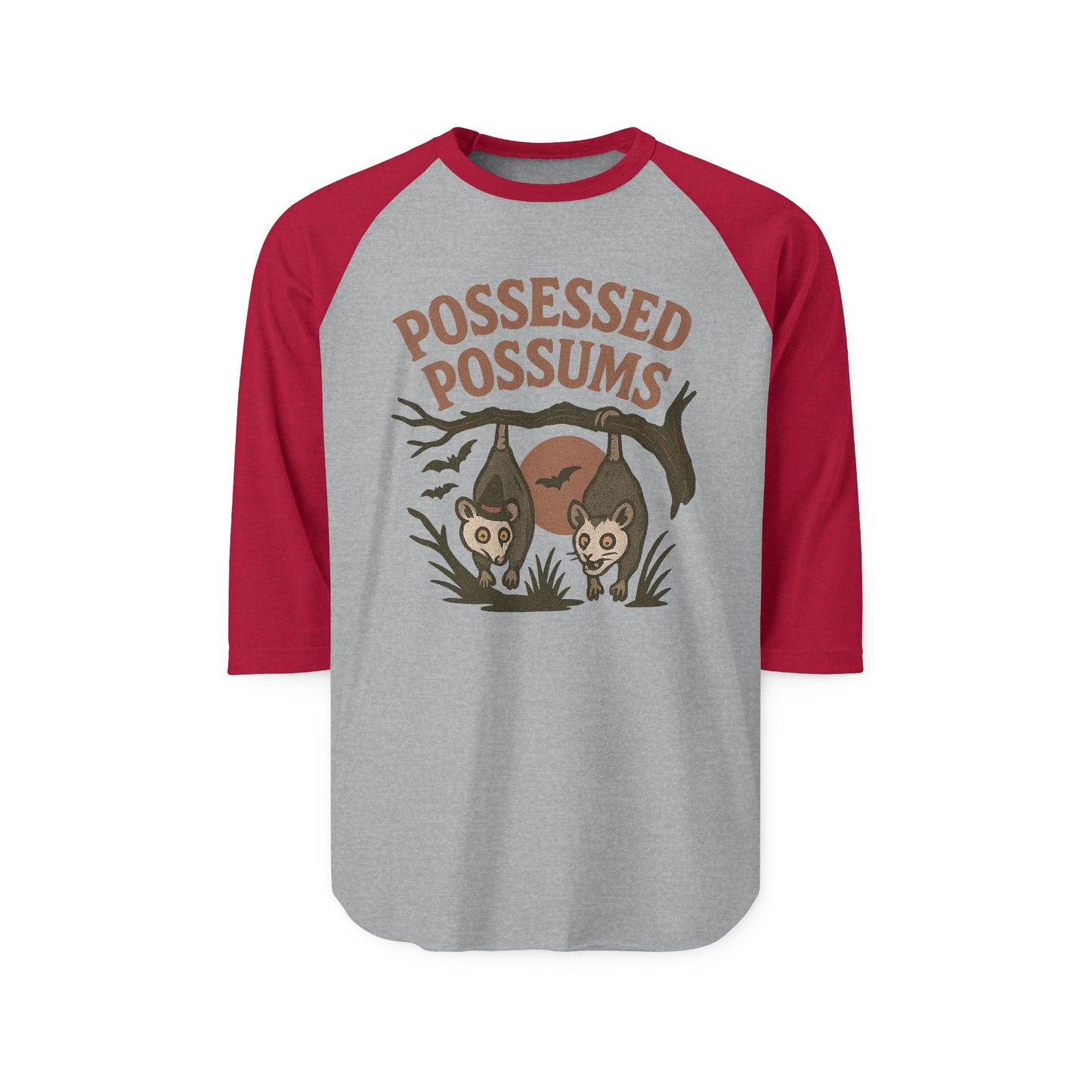 Possessed Possums Raglan Tee, Unisex Halloween Shirt, Quirky Animal Tee, Gift for Possum Lovers, Fun Casual Wear