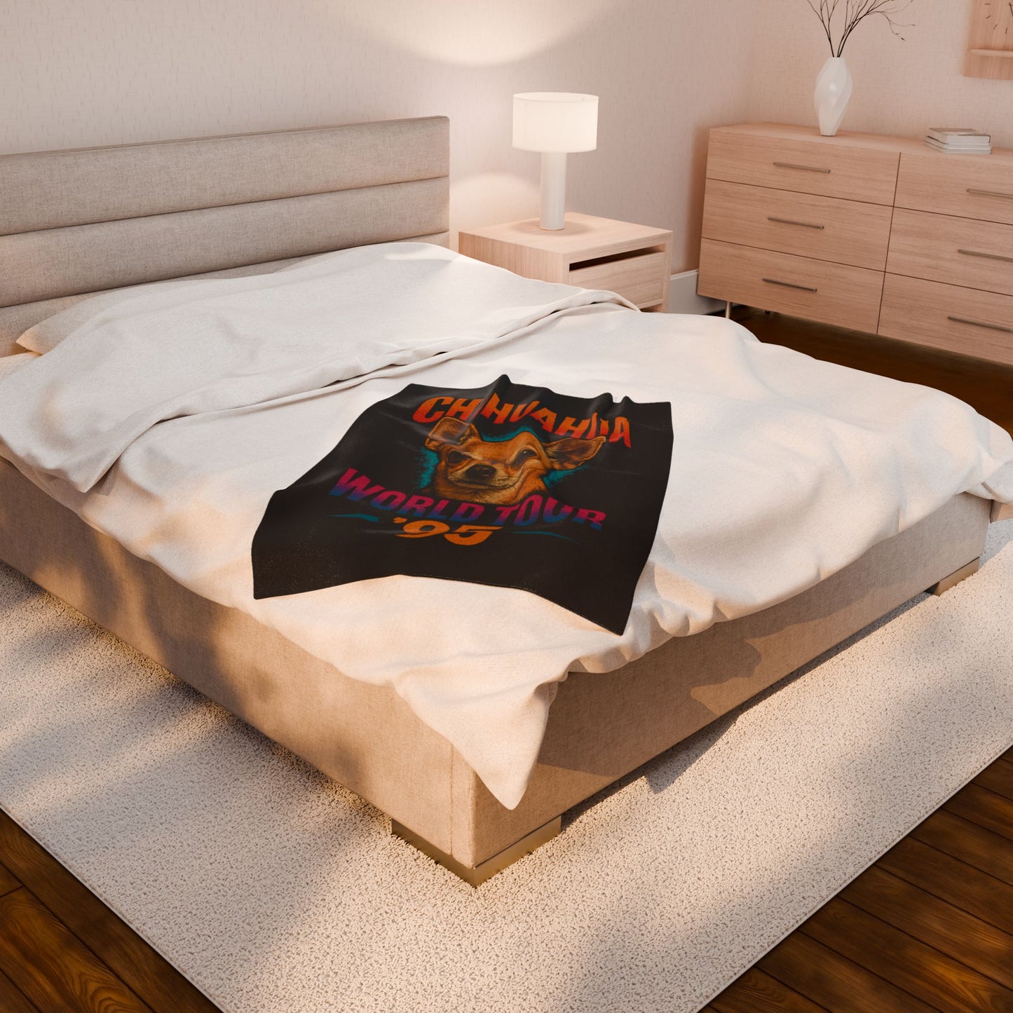 Chihuahua World Tour '95 Velveteen Plush Blanket, Cozy Throw Blanket, Pet Lover Gift, Dog Mom Present, Retro Dog Blanket, Home Decor
