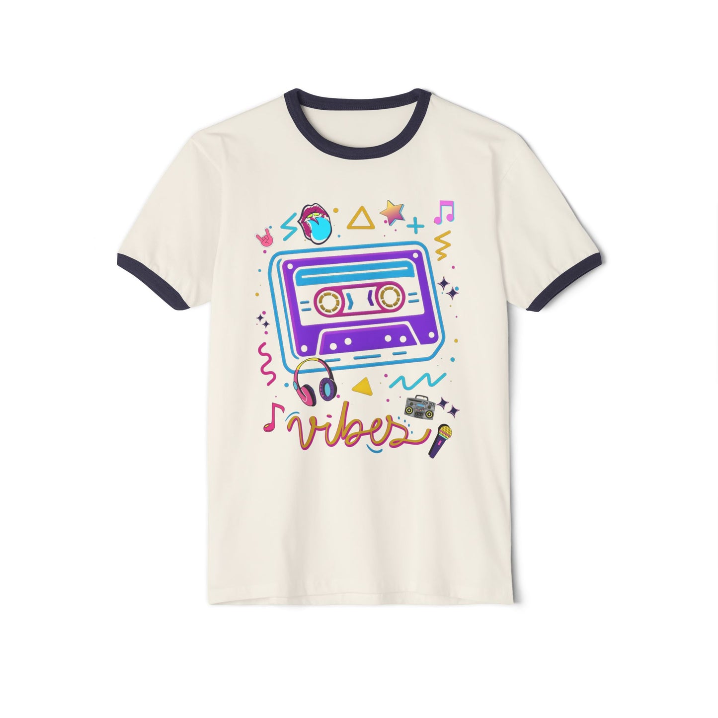 Retro Vibes Unisex Ringer T-Shirt - Casual Style, 90s Aesthetic, Perfect Gift for Music Lovers, Vintage Fashion, Festival Wear