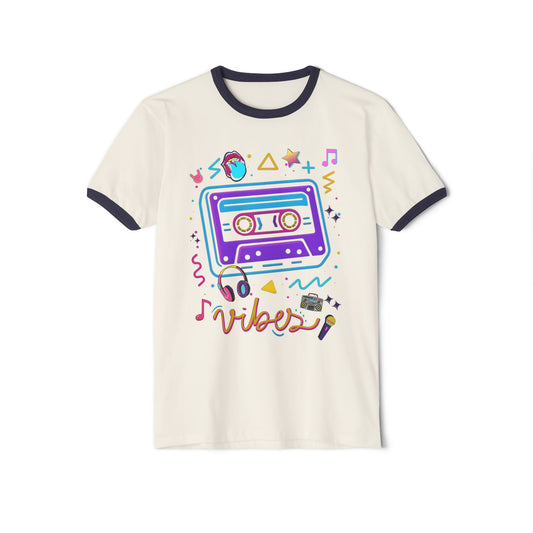 Retro Vibes Unisex Ringer T-Shirt - Casual Style, 90s Aesthetic, Perfect Gift for Music Lovers, Vintage Fashion, Festival Wear