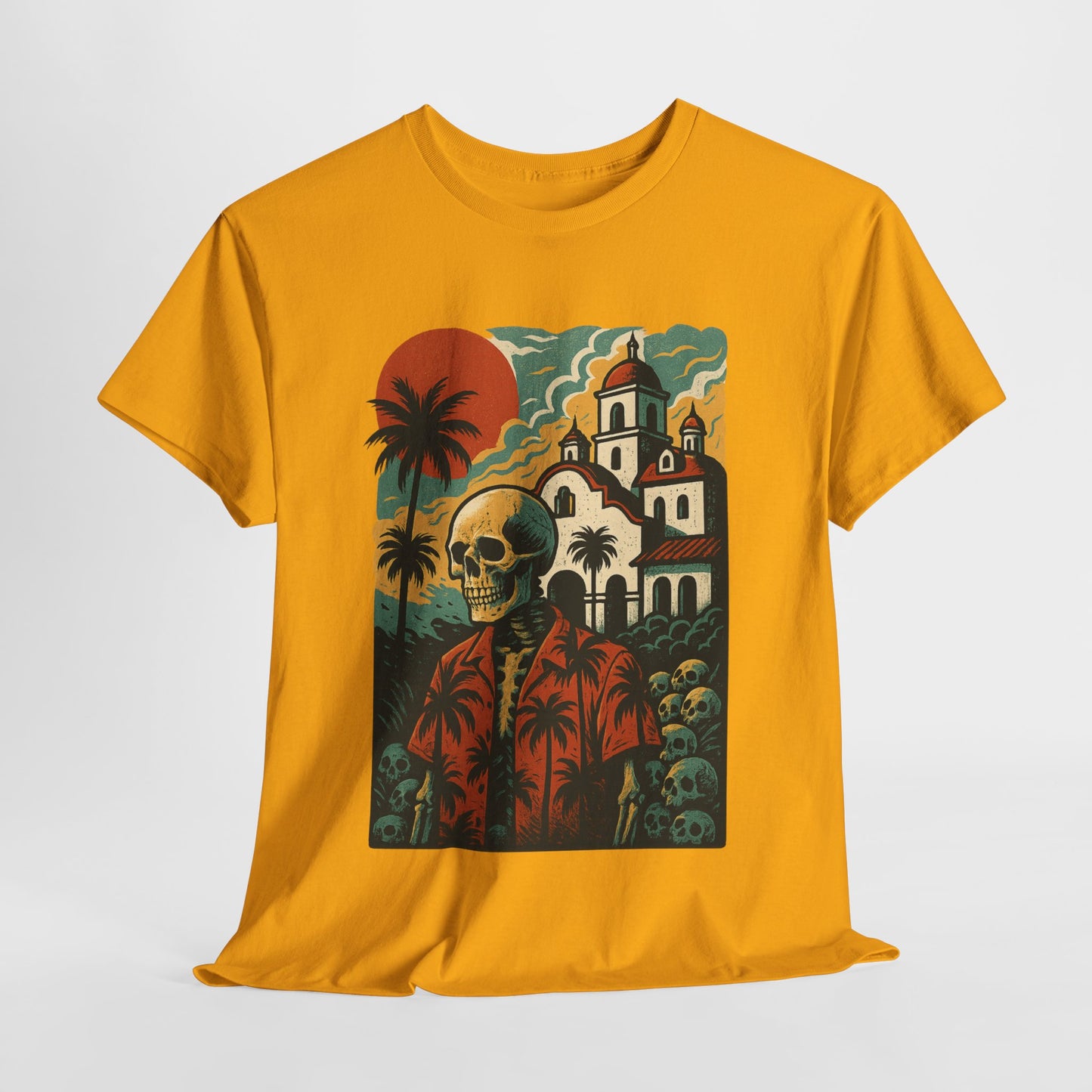 Retro Skeleton Palm Tree Tee, California Hotel, Vintage Beach T-Shirt, Unisex Graphic Top, Summer Vibes Shirt, Ideal for Halloween, Day of the Dead