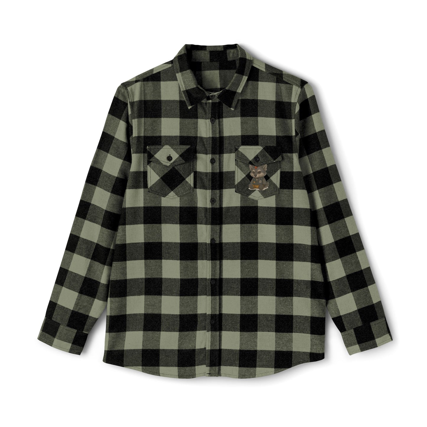 Flannel Shirt with Punk Plush Wolf Design, Perfect for Fall, Layering Essential