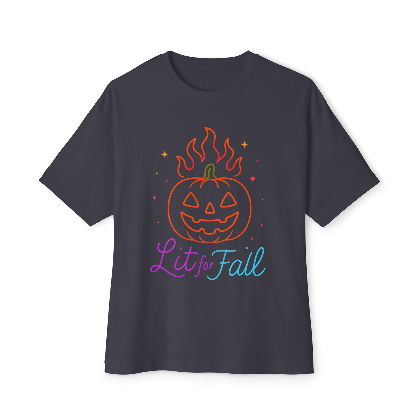 Lit for Fall Oversized Tee, Unisex Halloween T-Shirt, Cozy Fall Apparel, Spooky Season Tee, Pumpkin Design Shirt