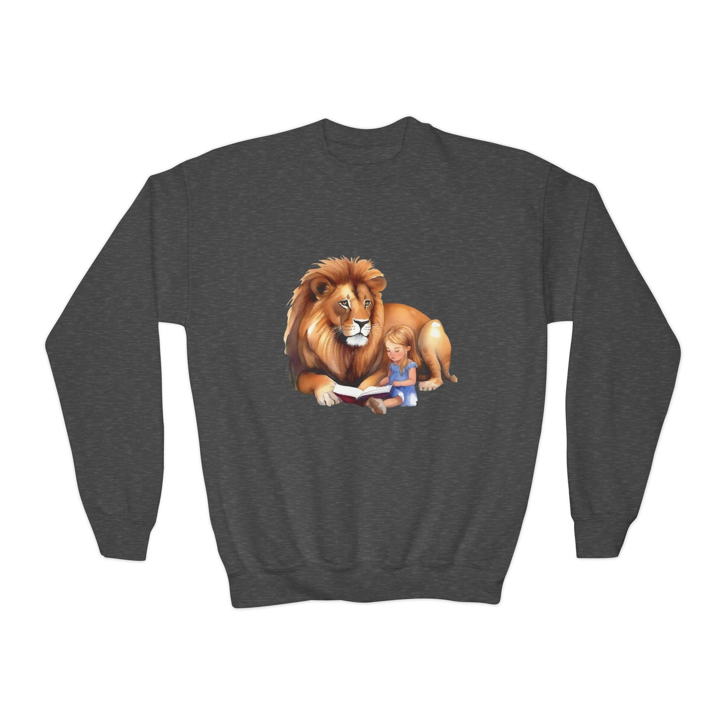 Youth Crewneck Sweatshirt featuring a Lion and Child, Animal Lovers Gift, Kids Sweatshirt, Fun Adventure Apparel, Perfect [...]