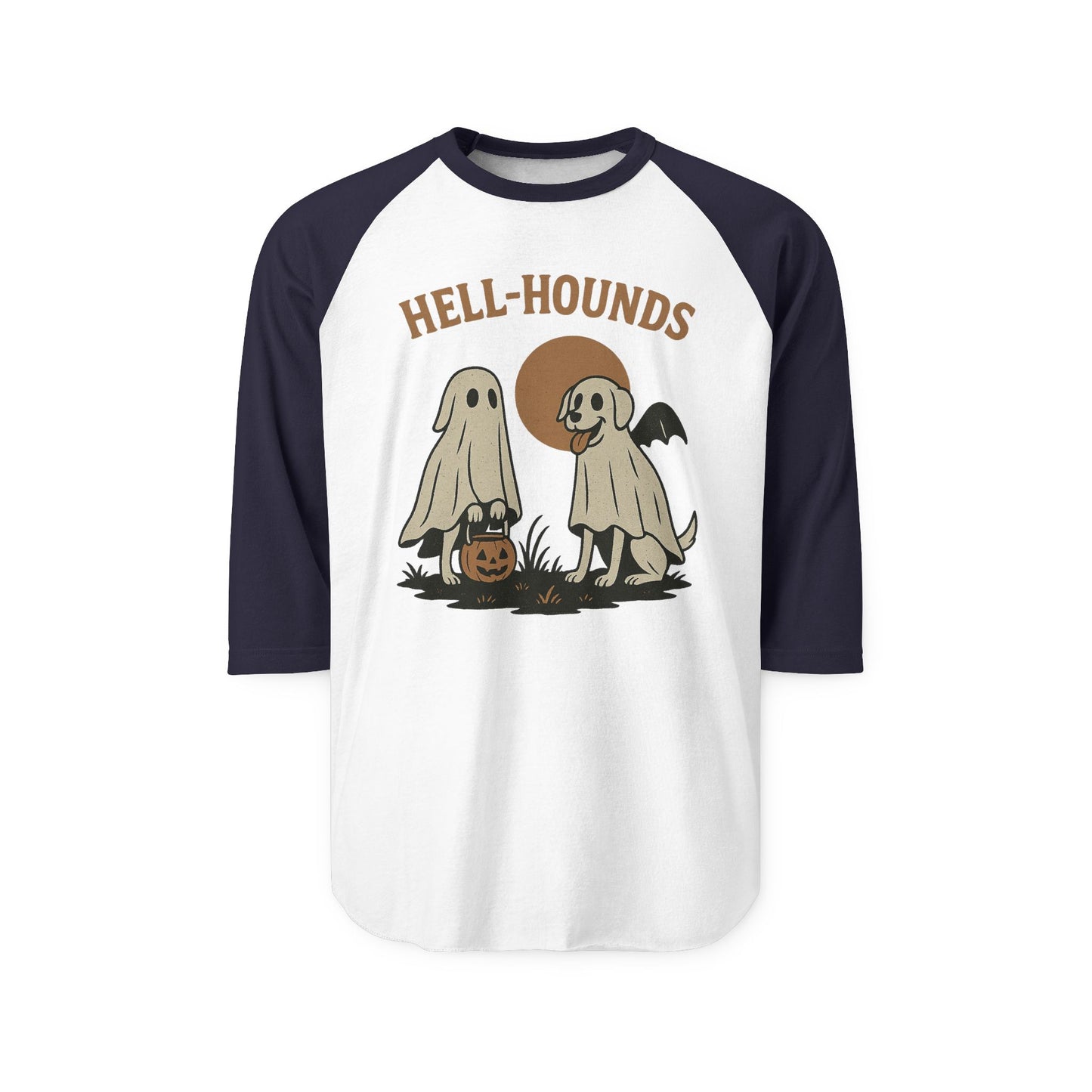 Hell Hounds Unisex Raglan Shirt, Halloween Tee, Dog Lover Gift, Spooky Autumn Apparel, Ghosts & Dogs Design