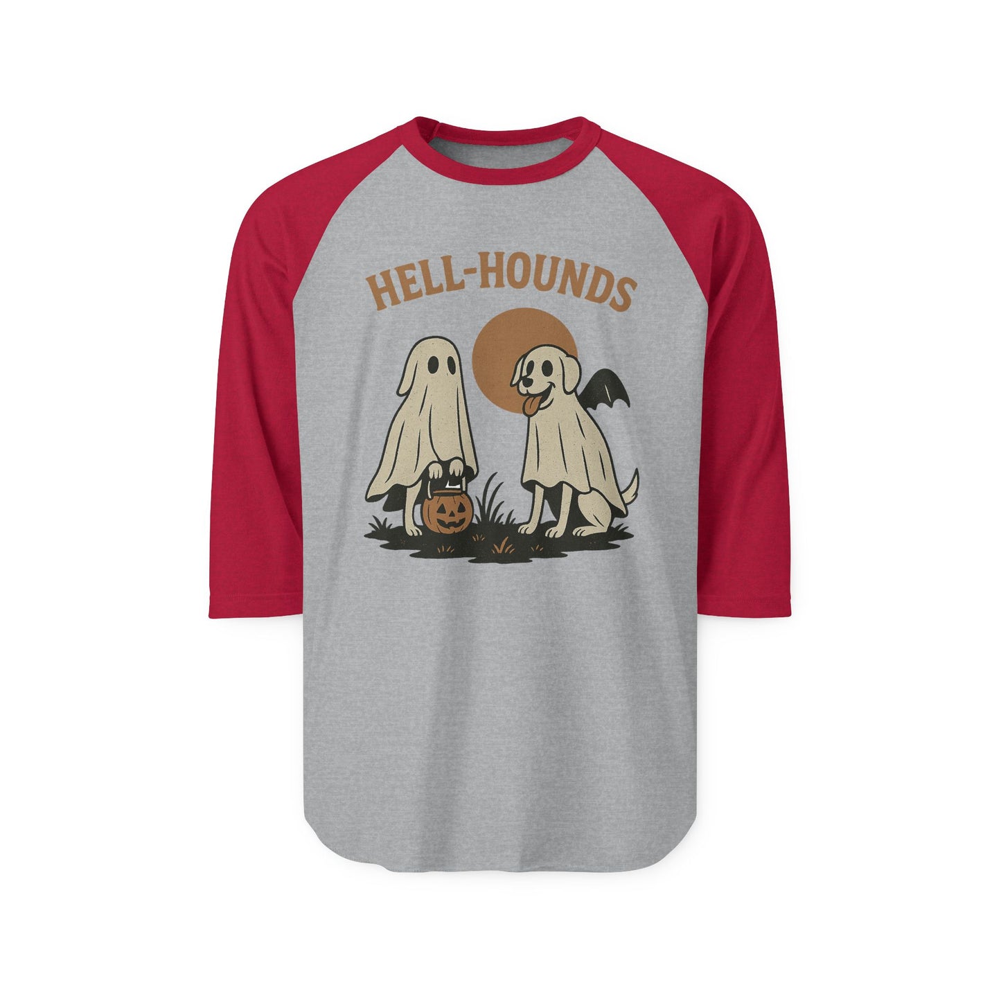 Hell Hounds Unisex Raglan Shirt, Halloween Tee, Dog Lover Gift, Spooky Autumn Apparel, Ghosts & Dogs Design