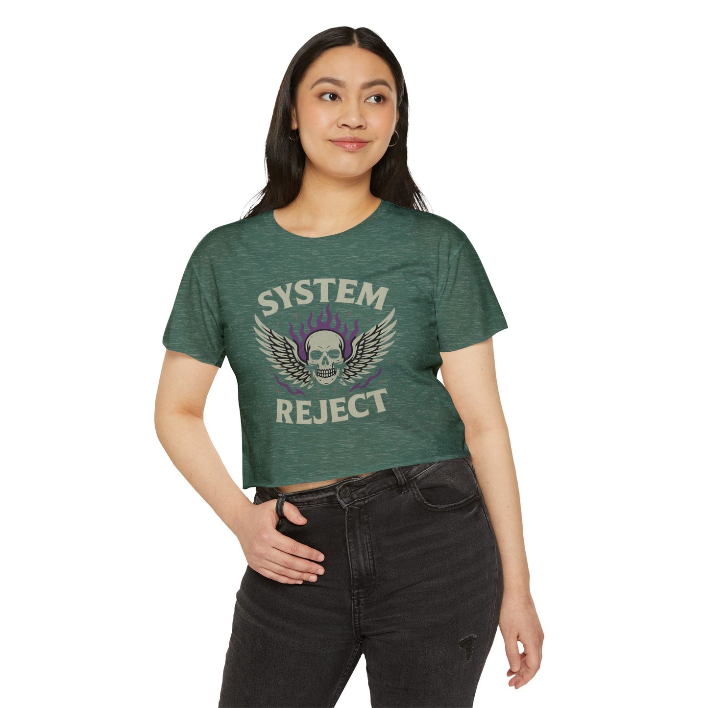 Women's Festival Crop Top with 'SYSTEM REJECT' Graphic, Bohemian Style Activewear, Music Festival Outfit, Edgy Summer Top, Streetwear [...]