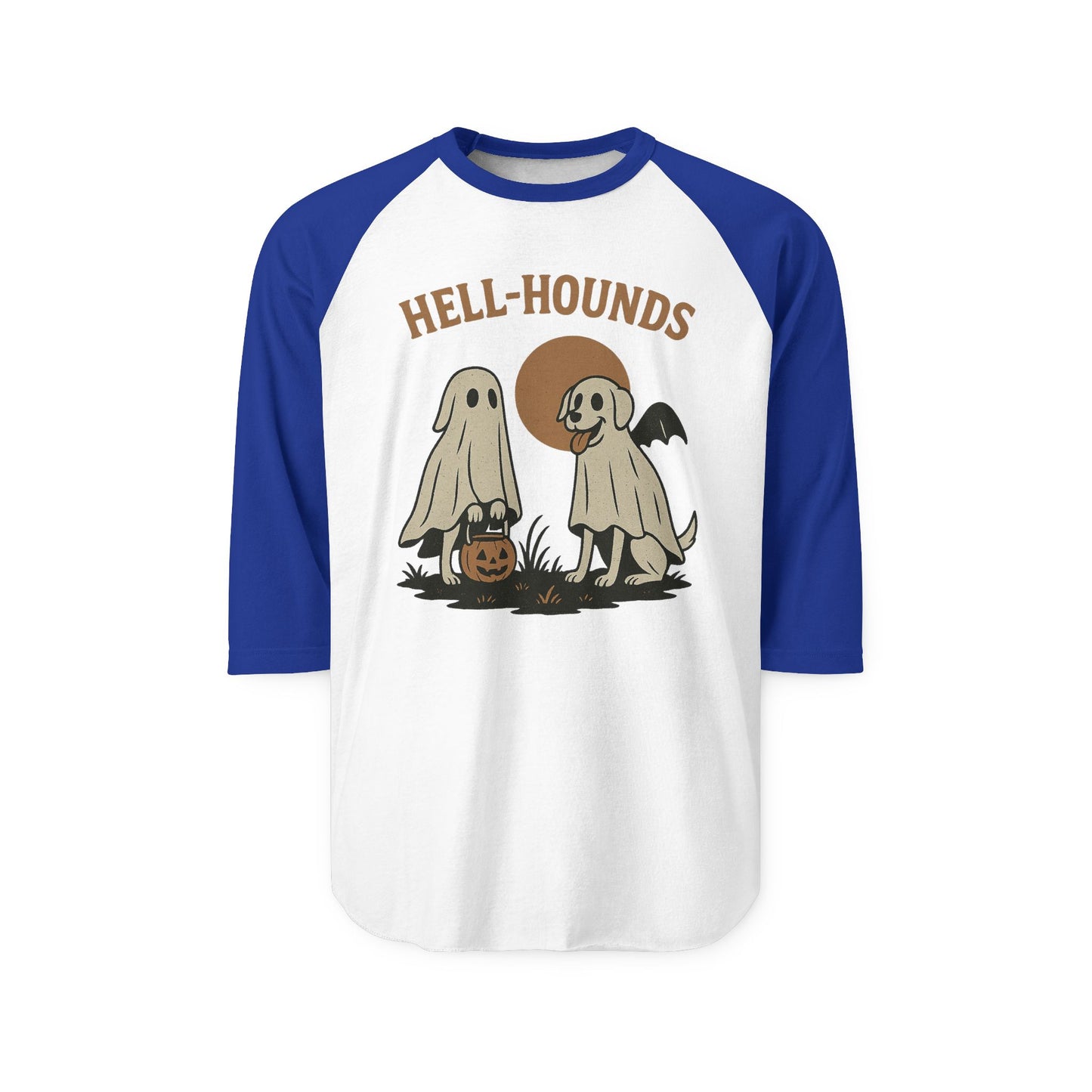 Hell Hounds Unisex Raglan Shirt, Halloween Tee, Dog Lover Gift, Spooky Autumn Apparel, Ghosts & Dogs Design
