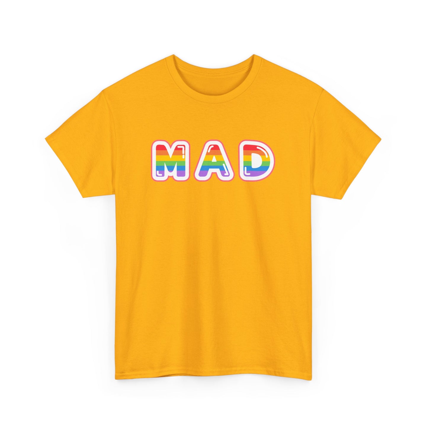 Rainbow 'MAD' Unisex Heavy Cotton Tee, Simple Letter Shirt, Graphic Tee