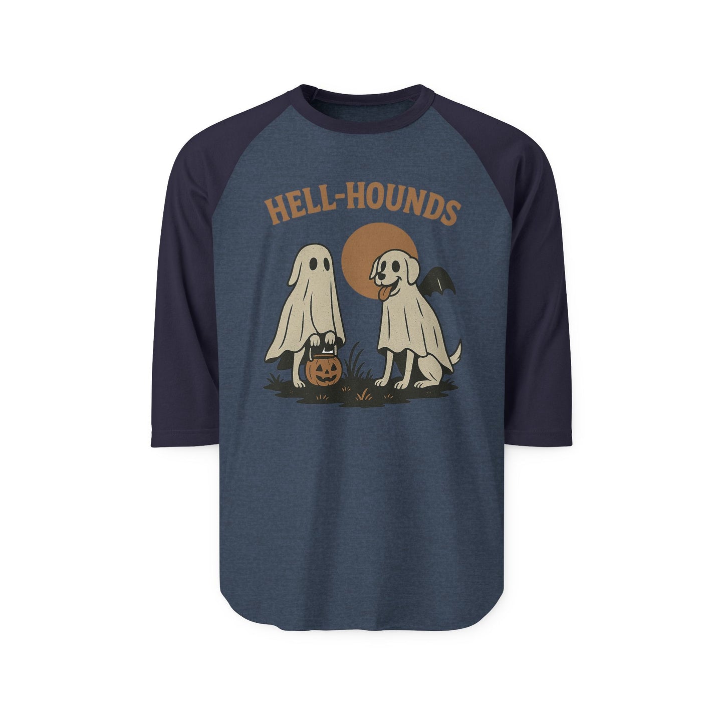 Hell Hounds Unisex Raglan Shirt, Halloween Tee, Dog Lover Gift, Spooky Autumn Apparel, Ghosts & Dogs Design