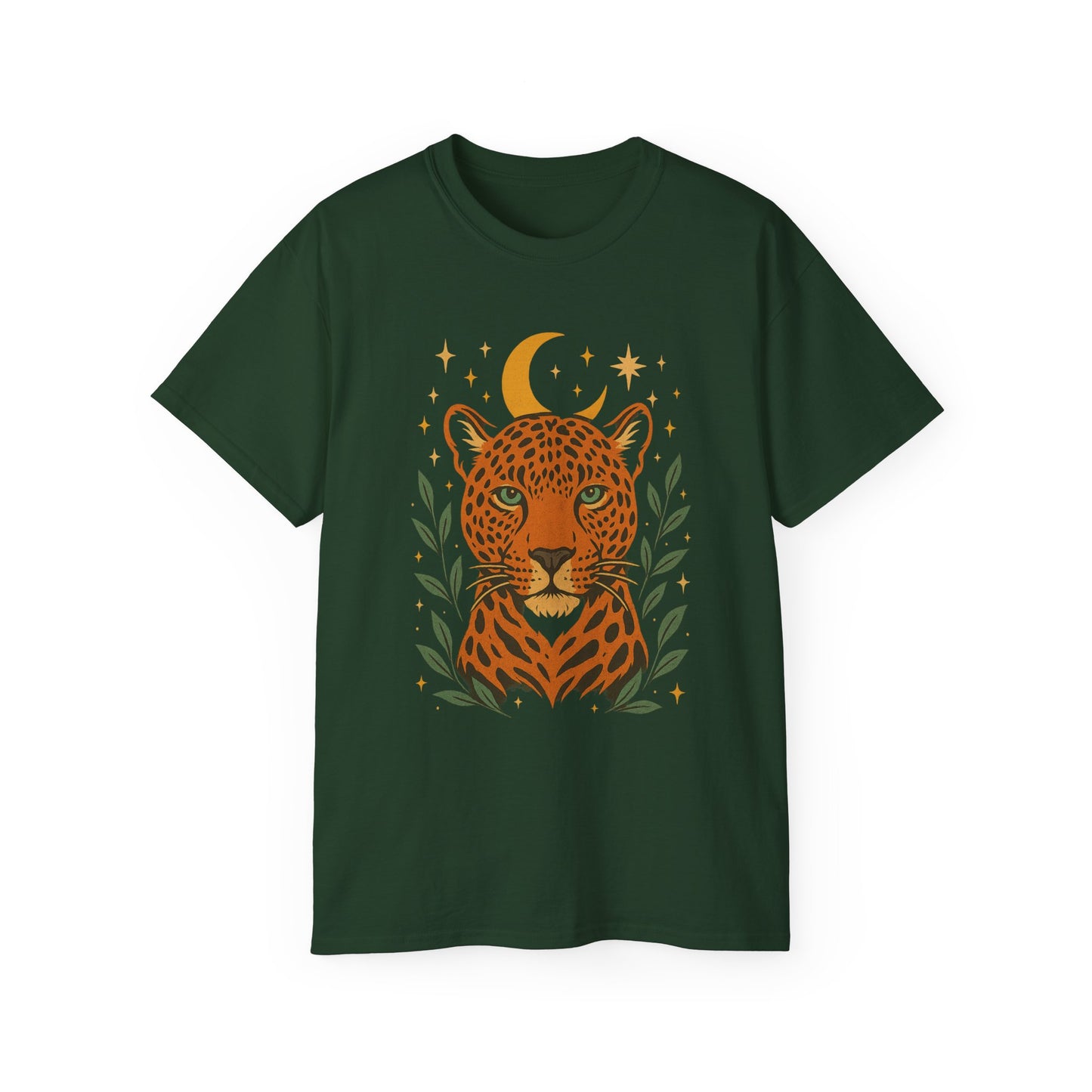 Leopard Moon Cotton Tee, Bohemian Shirt, Animal Lover Gift, Nature Tee, Perfect for Summer, Casual Wear
