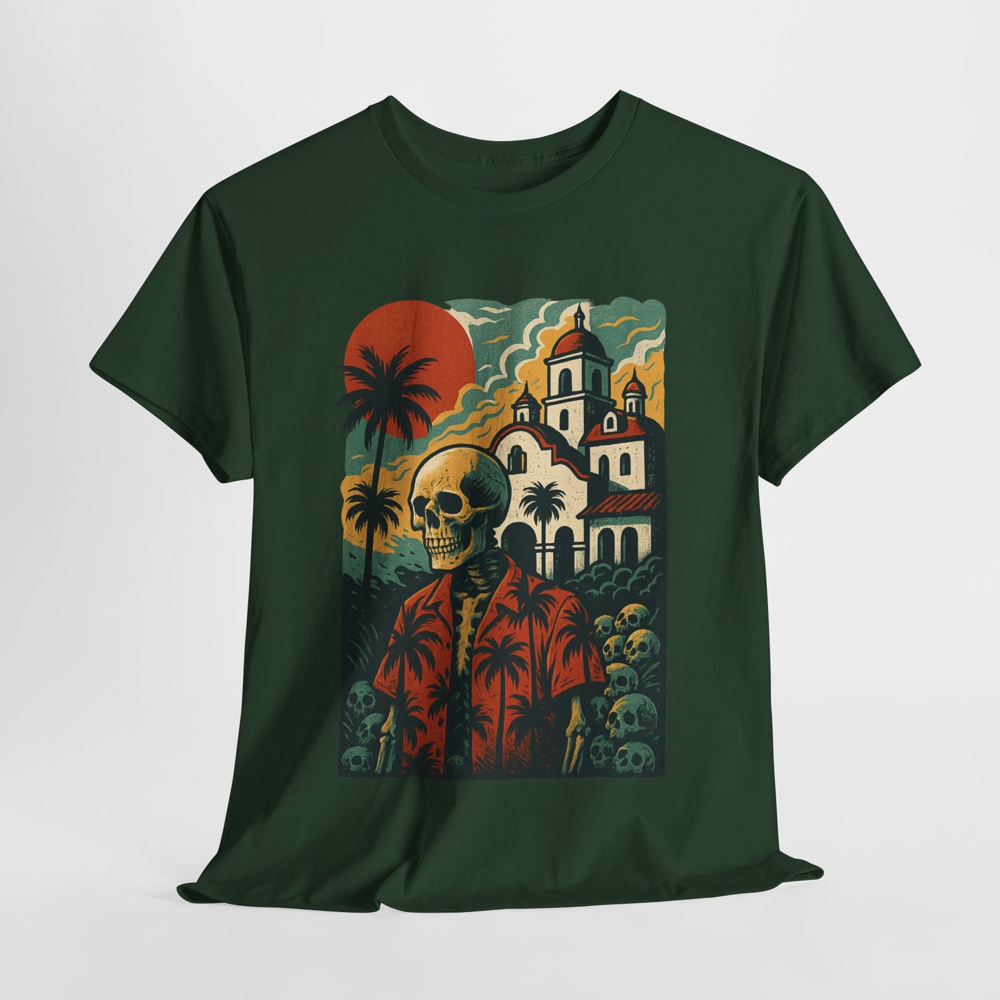 Retro Skeleton Palm Tree Tee, California Hotel, Vintage Beach T-Shirt, Unisex Graphic Top, Summer Vibes Shirt, Ideal for Halloween, Day of the Dead