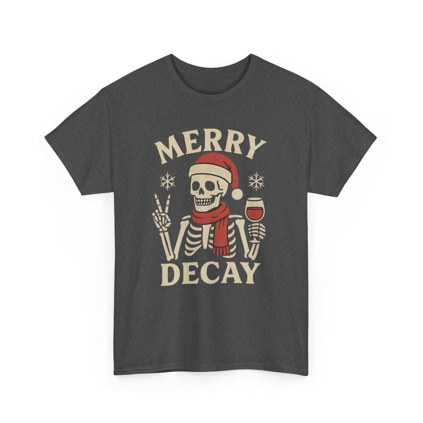 Merry Decay Skeleton Tee, Halloween Shirt, Holiday Graphic Tee, Unisex Casual Wear, Vintage Christmas Apparel