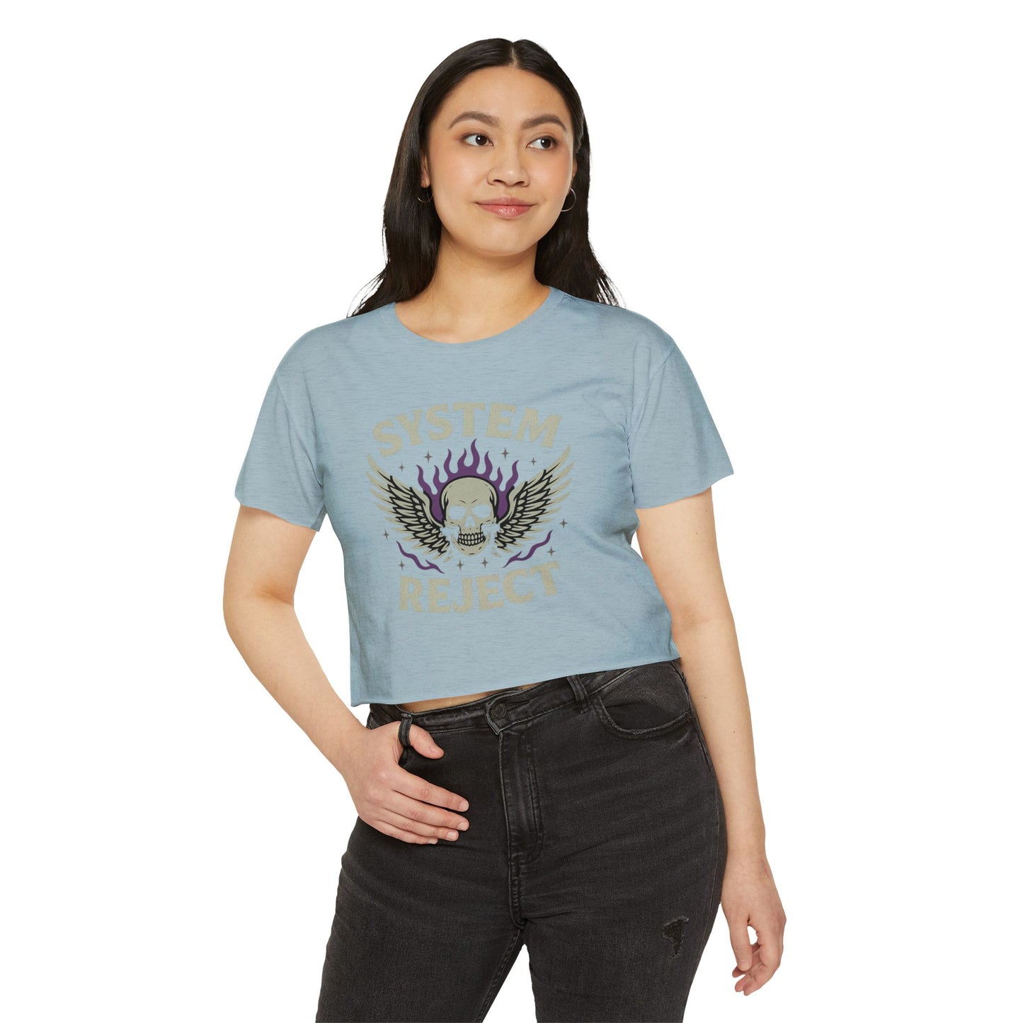 Women's Festival Crop Top with 'SYSTEM REJECT' Graphic, Bohemian Style Activewear, Music Festival Outfit, Edgy Summer Top, Streetwear [...]