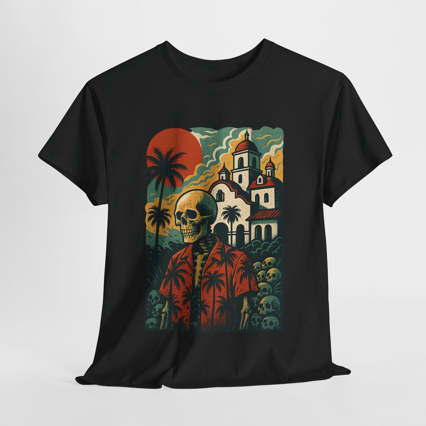 Retro Skeleton Palm Tree Tee, California Hotel, Vintage Beach T-Shirt, Unisex Graphic Top, Summer Vibes Shirt, Ideal for Halloween, Day of the Dead