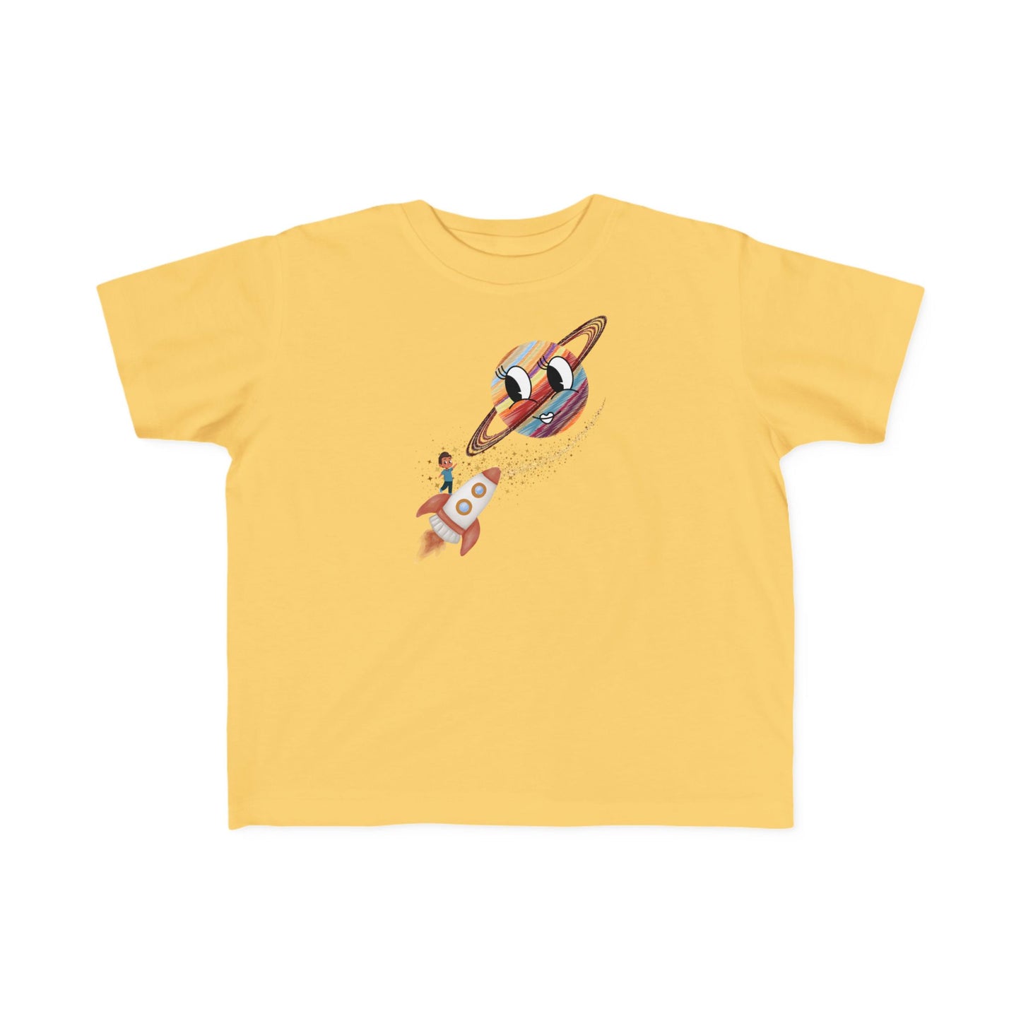Smiling Saturn Rocket T-Shirt: Space Adventure for Kids, Future Astronauts