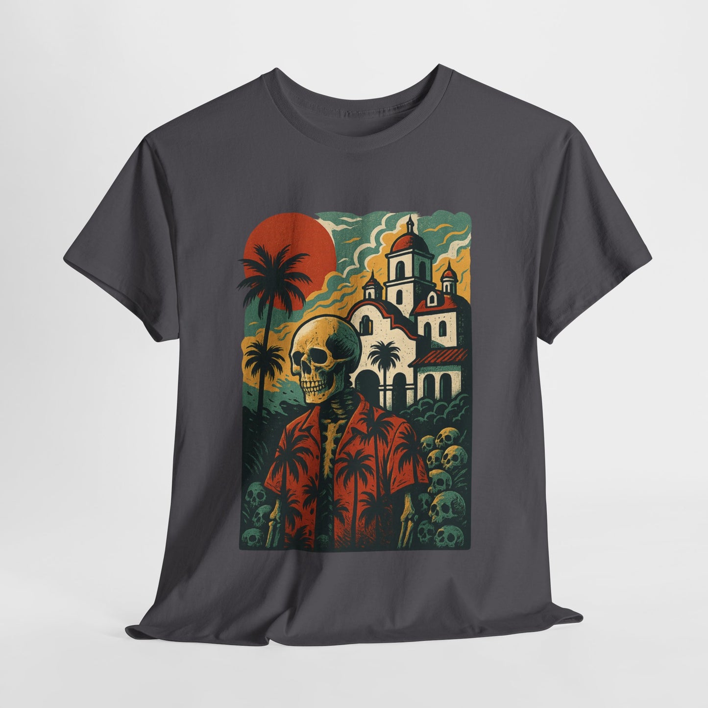 Retro Skeleton Palm Tree Tee, California Hotel, Vintage Beach T-Shirt, Unisex Graphic Top, Summer Vibes Shirt, Ideal for Halloween, Day of the Dead
